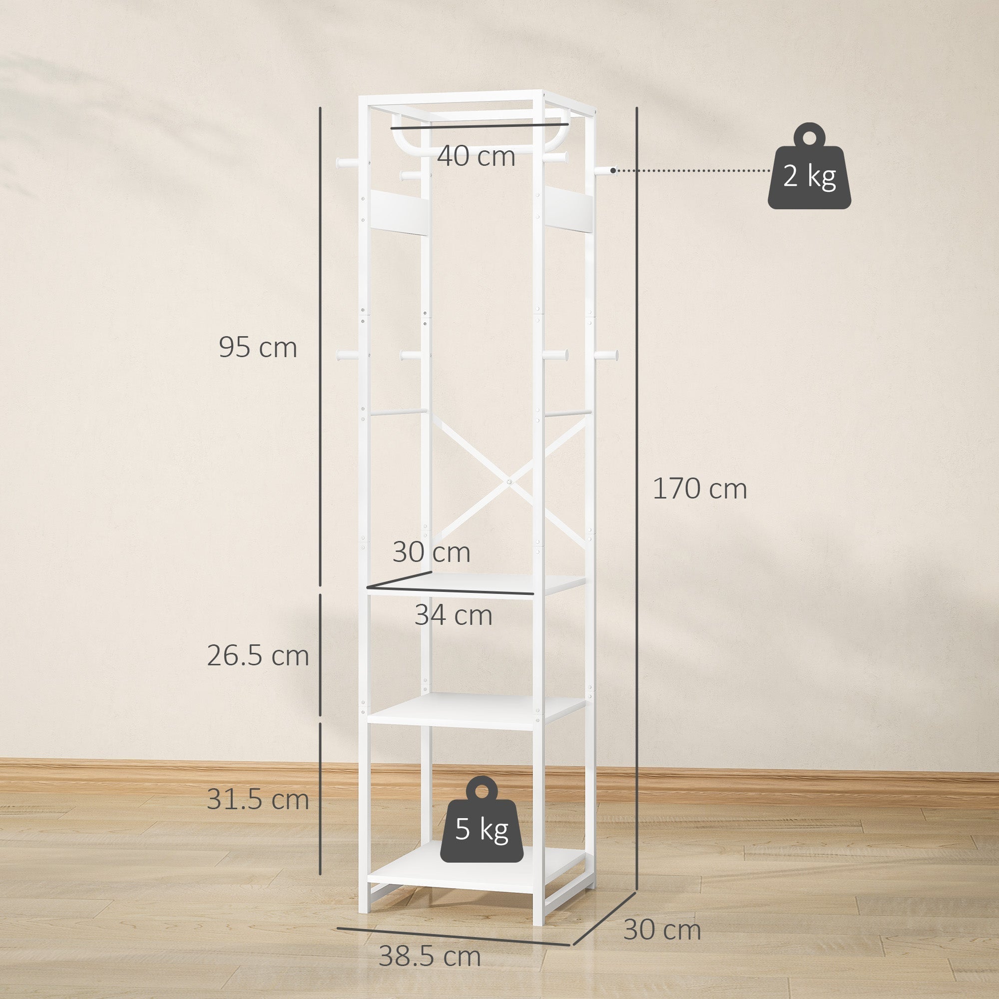 HOMCOM Multi-Storage Clothes Rack - White