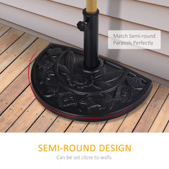 Outsunny 9kg Resin Parasol Base, Half Round Umbrella Stand with Floral Design for Garden, Outdoor, Suitable Umbrella Rod: Φ3.8cm, Φ4.8cm, Black