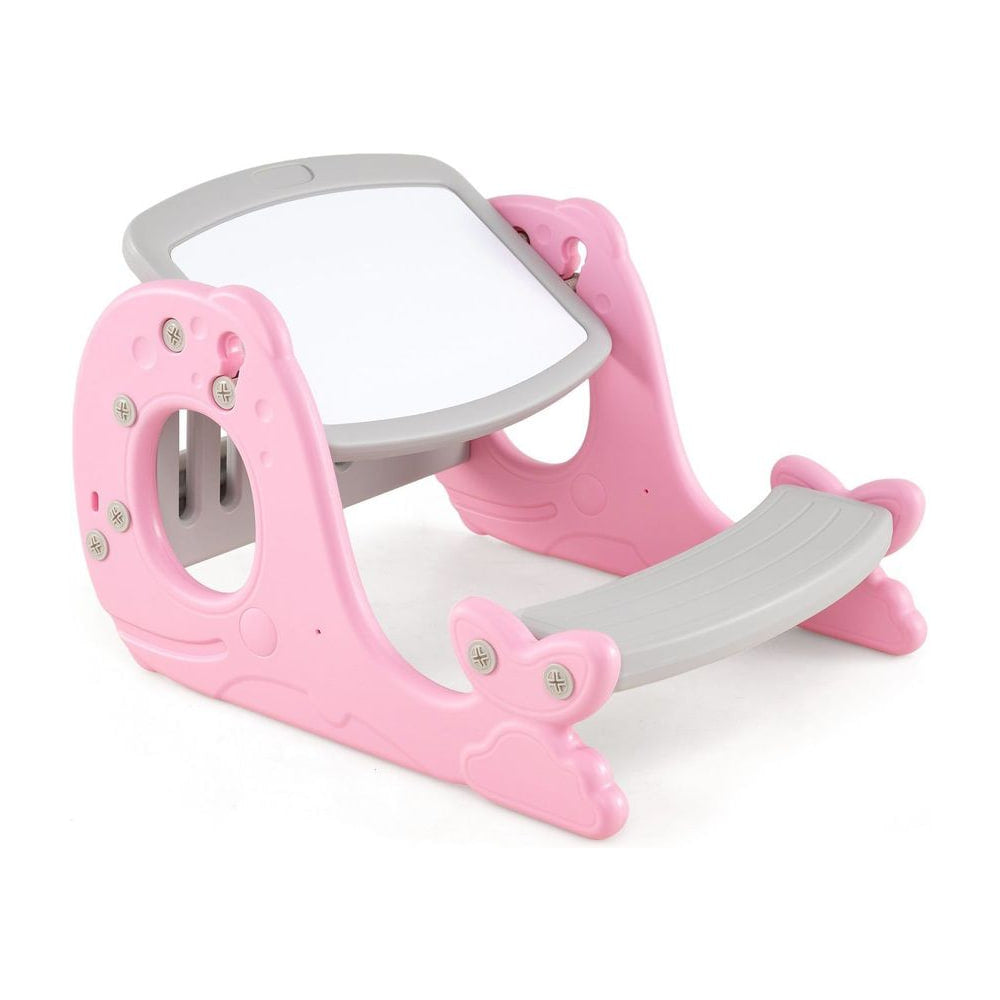 Multi-functional Convertible Kids Activity Table Set in pink with a whiteboard top and grey seat