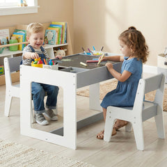 Multifunctional Kids Table and 2 Chairs Set with Whiteboard-Gray & White