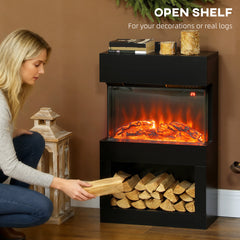 HOMCOM 19" Electric Fireplace with Surround, 3D Flame Effect, 6 Colours & 3 Brightness Levels, 1000W/2000W Black Electric Fire and Mantel Reach up to 30㎡ Space with Remote & Timer, 3 Sided View