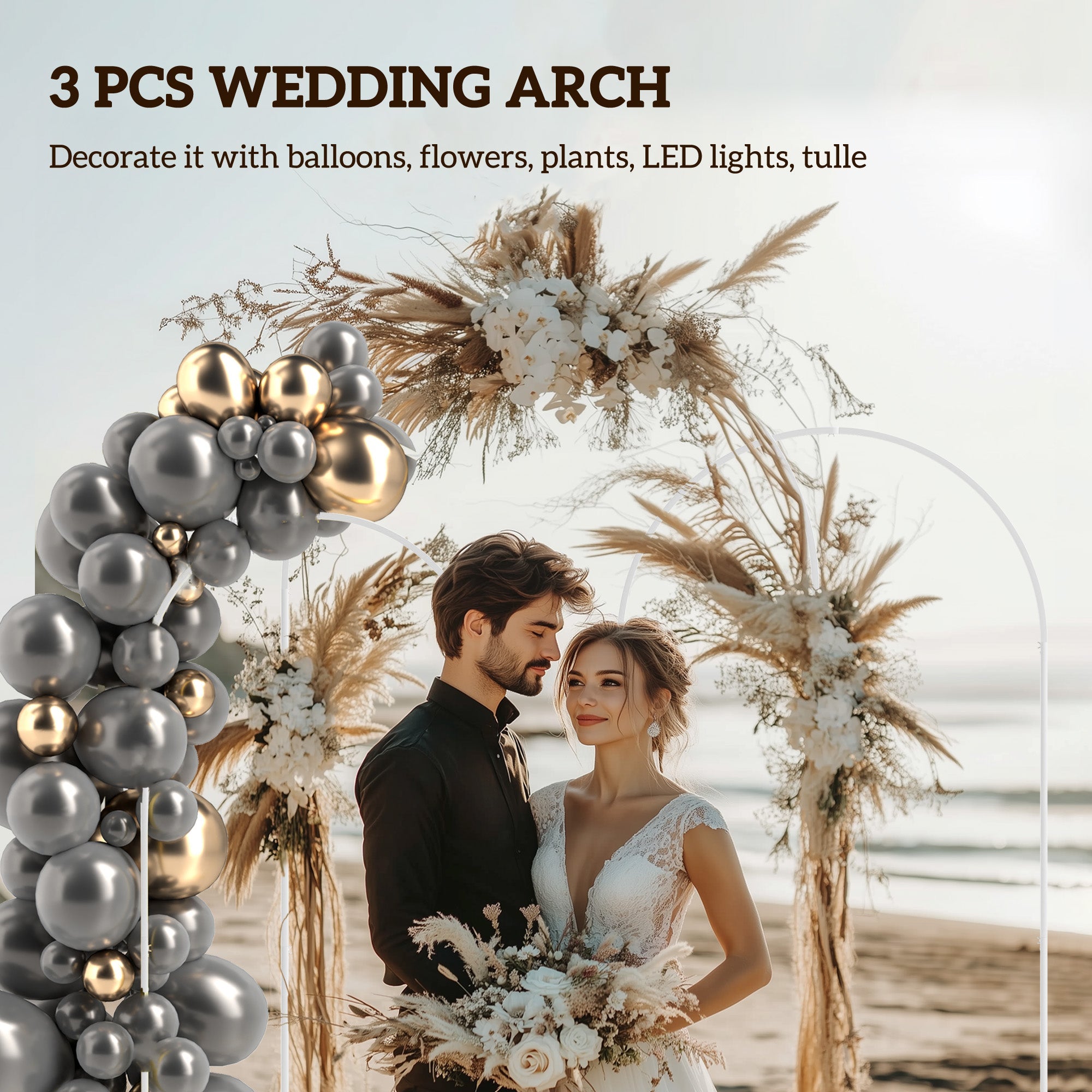 Outsunny Wedding Arch Frame Set, Metal Balloon Arch Stand Set, Balloon Arch Stand Set for Birthday Party, 2.2, 2, 1.8 m White