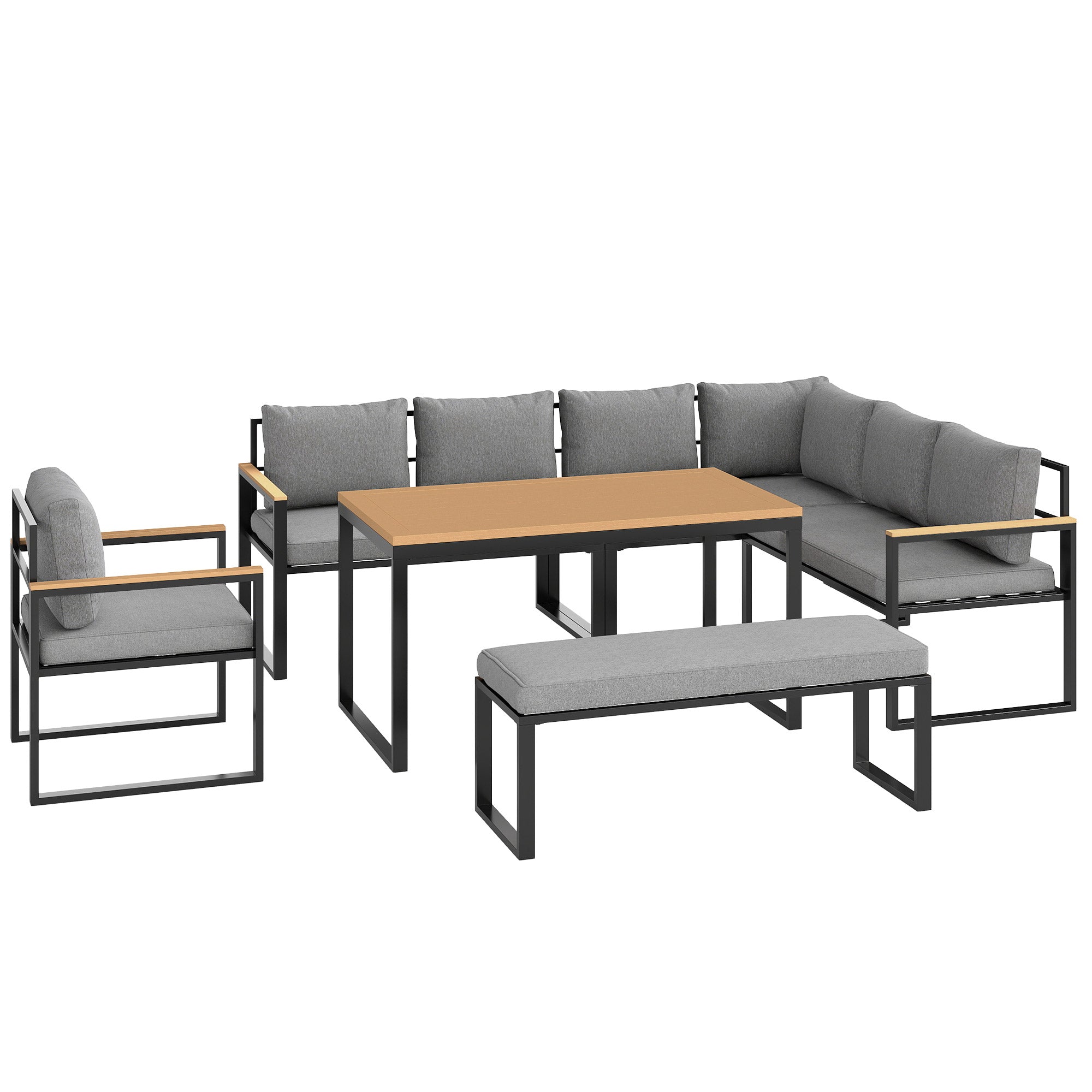 Outsunny Six Piece L Shaped Garden Furniture Set with 3 Loveseats - Natural Wood Finish