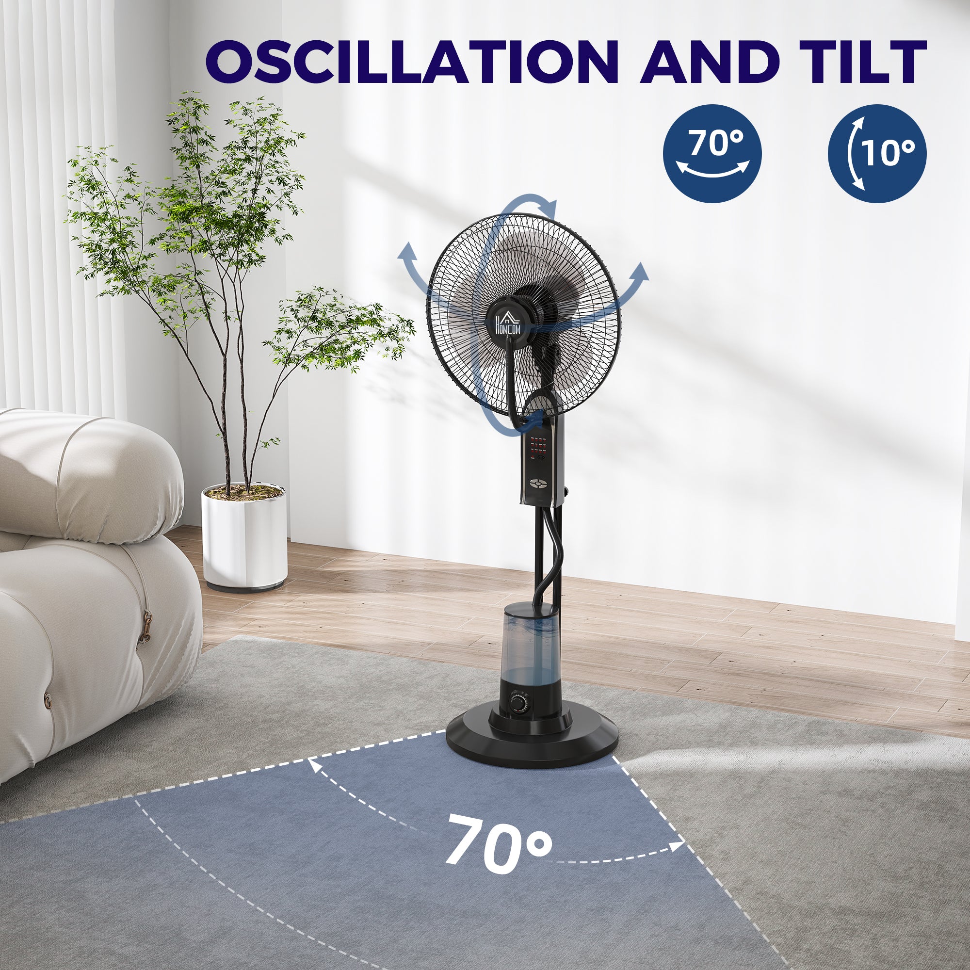 HOMCOM Pedestal Fan with Water Mist Spray, Spray Misting Fan with 70√Ç¬∞ Oscillation, Tilt Head, 3 Speeds, 3 Modes, Adjustable Mist, 3.2L Water Tank, for Home, 120 cm