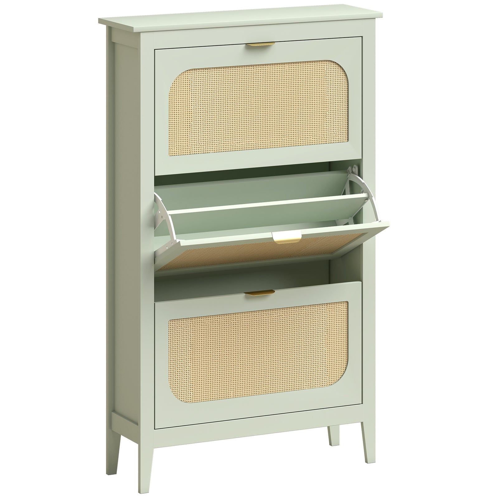 HOMCOM Narrow Shoe Cabinet, Boho Slim Shoe Storage Cabinet with 3 Flip Drawers, Holds 21 Pairs, Light Green