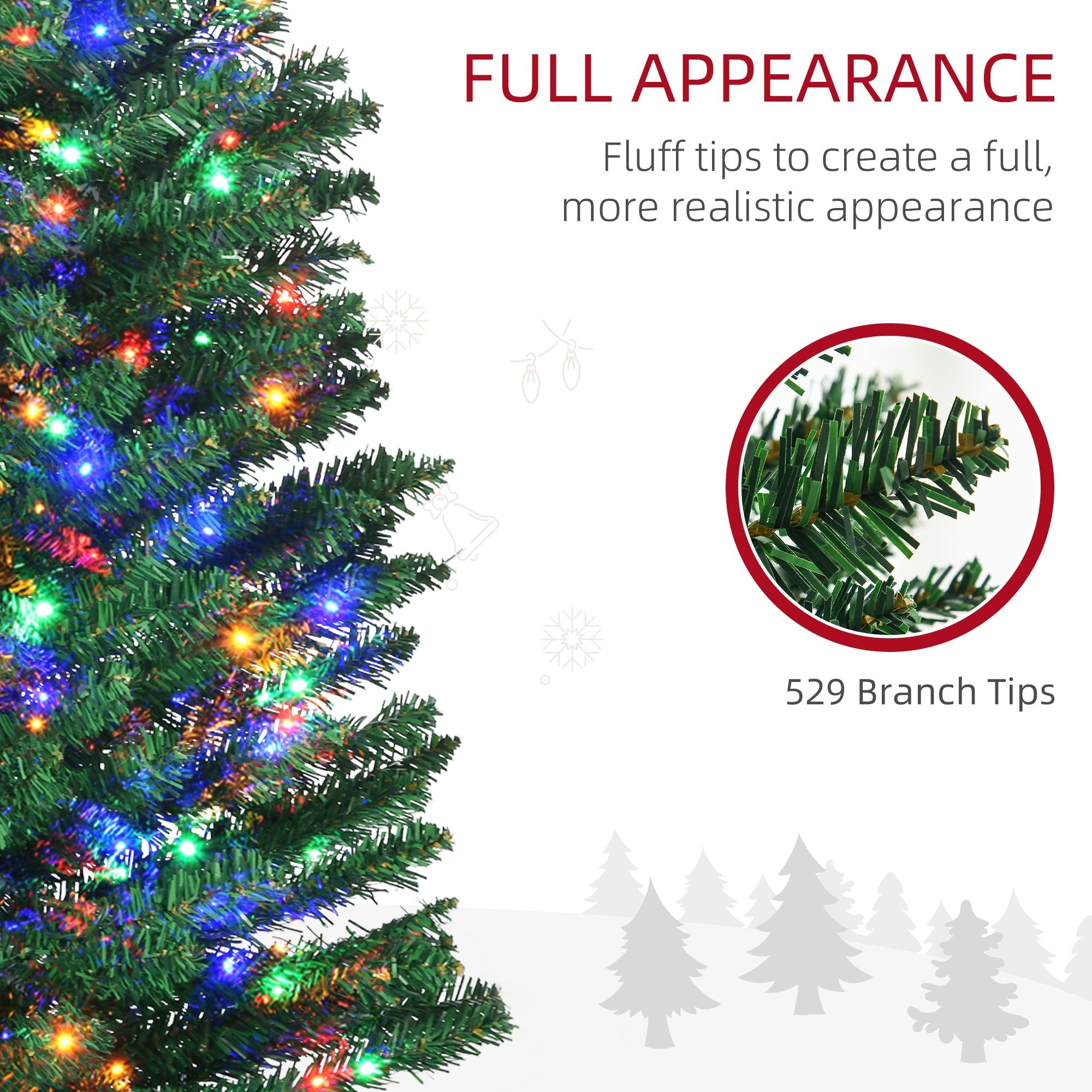 HOMCOM 7.5' Artificial Prelit Christmas Trees Holiday DÃ©cor with Colourful LED Lights, Pencil Shape, Steel Base