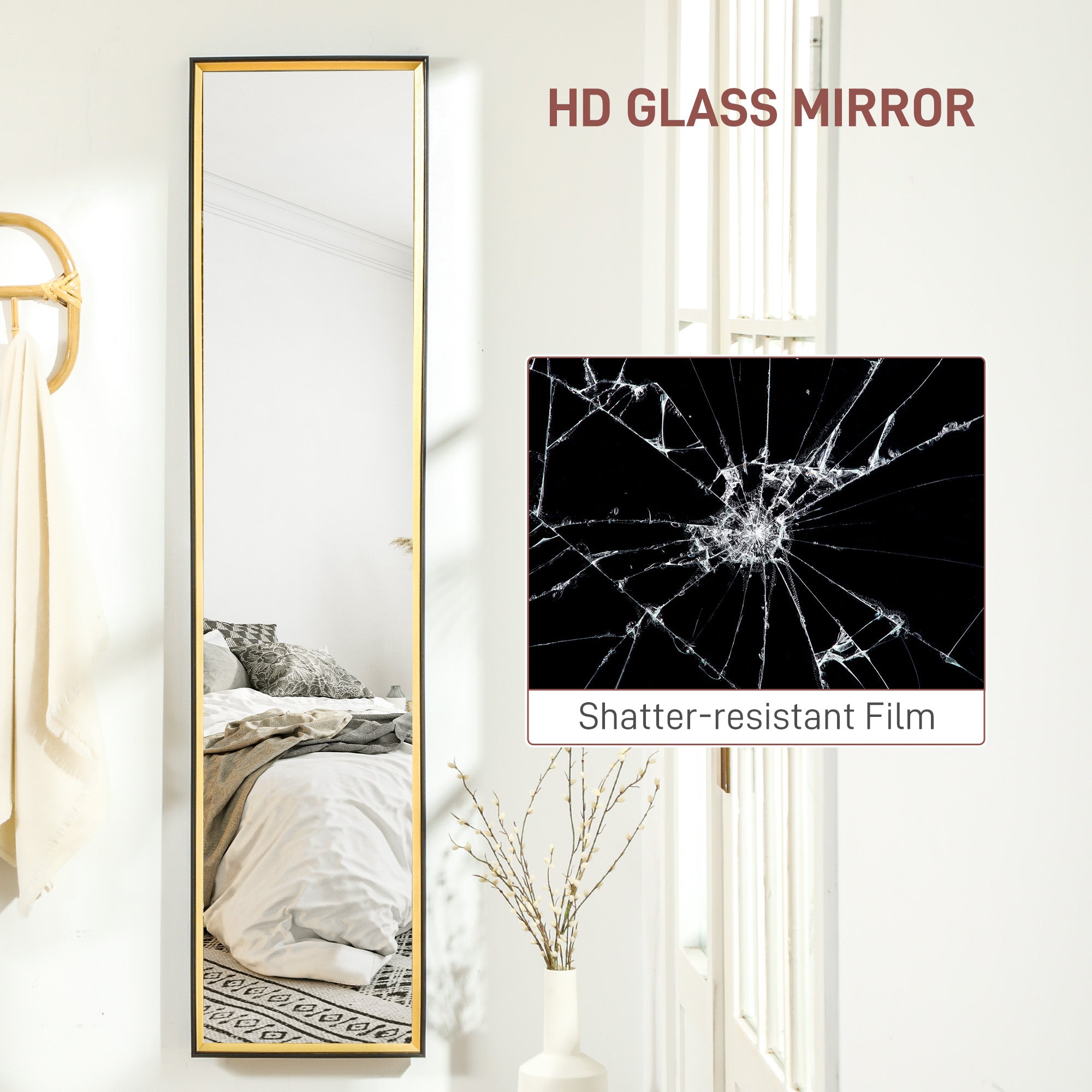 HOMCOM 157 x 37cm Elegant Full-Length Mirror - Black/Gold-Tone