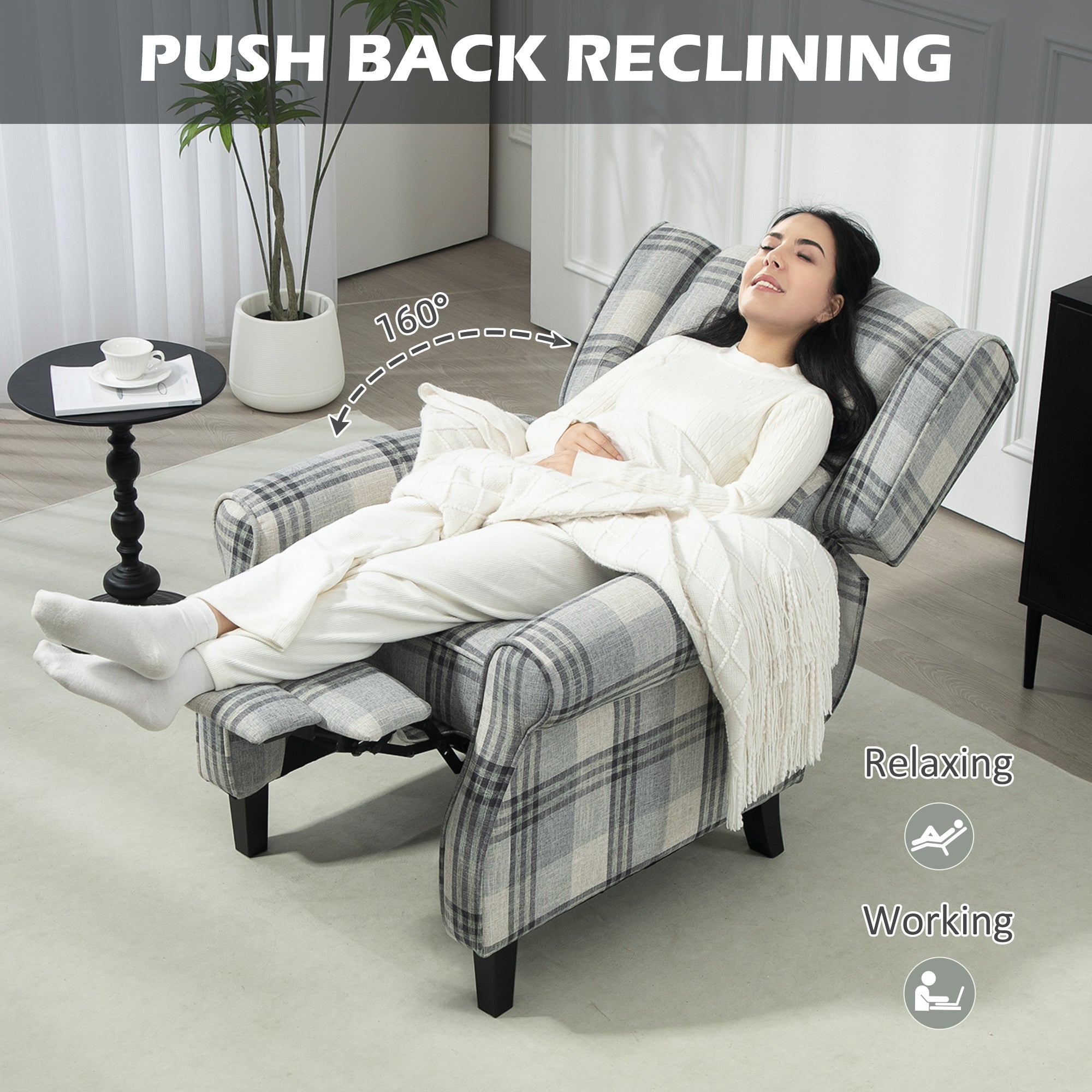 HOMCOM 160 Reclining Armchair, with Footrest - Grey