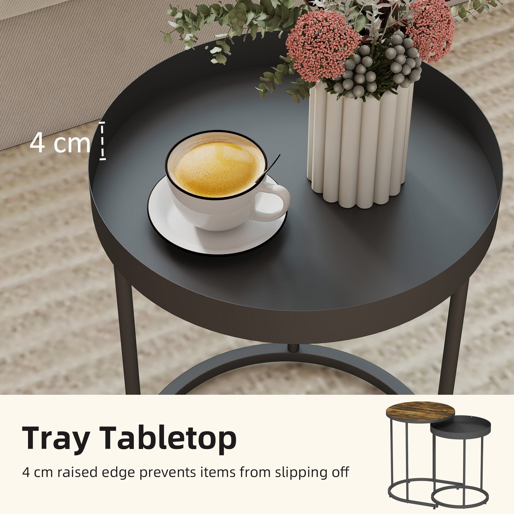 HOMCOM Set of Two Industrial Nesting Tables - Brown/Black