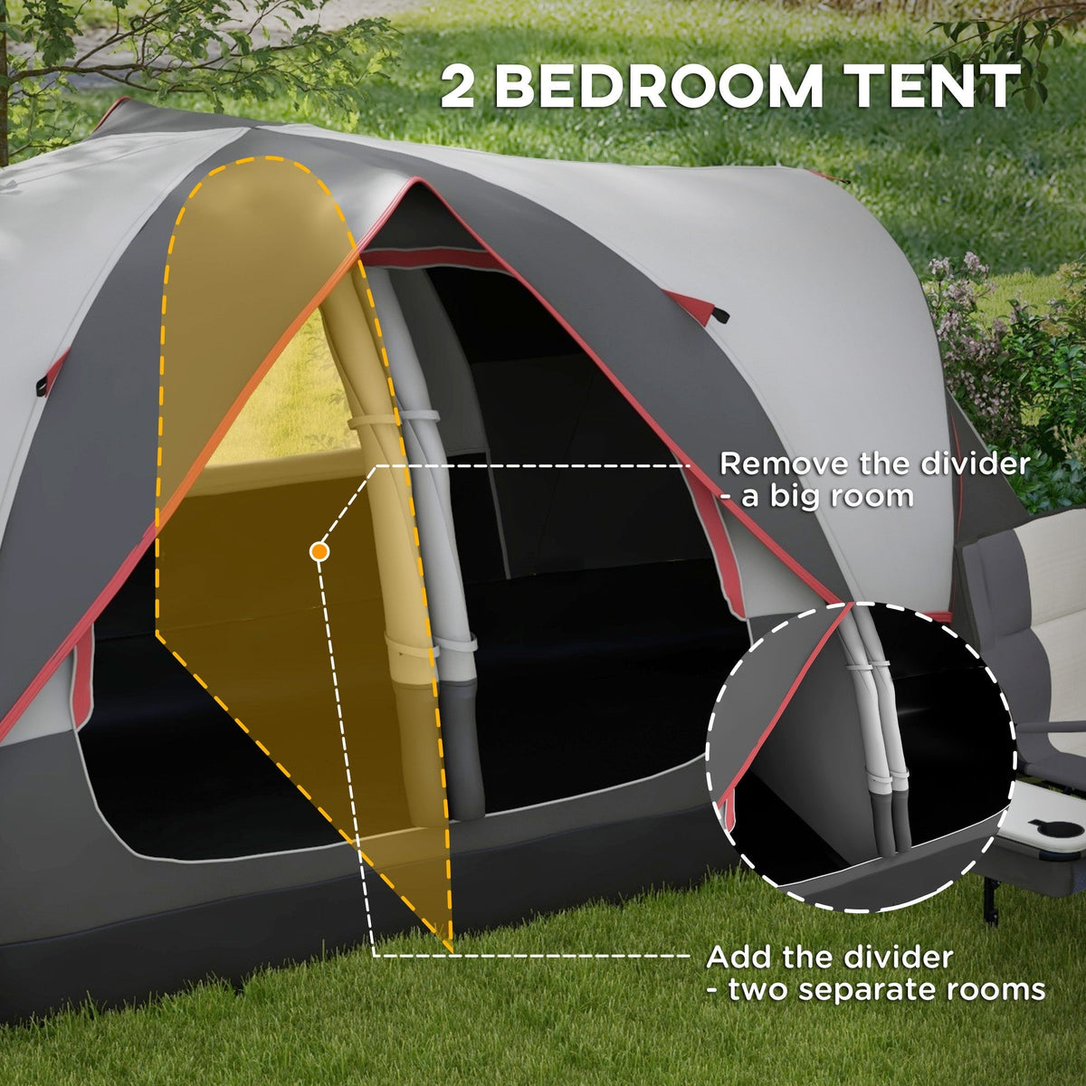 Outsunny Camping Tent for 6-8 Man with 2000mm Waterproof Rainfly and Carry Bag for Fishing Hiking Festival, Grey - product