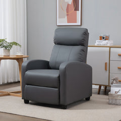 HOMCOM Recliner Armchair, Massage Faux Leather Push Back Reclining Chair with Adjustable Leg Rest, Side Pocket, for Home Living Room Theatre, Grey