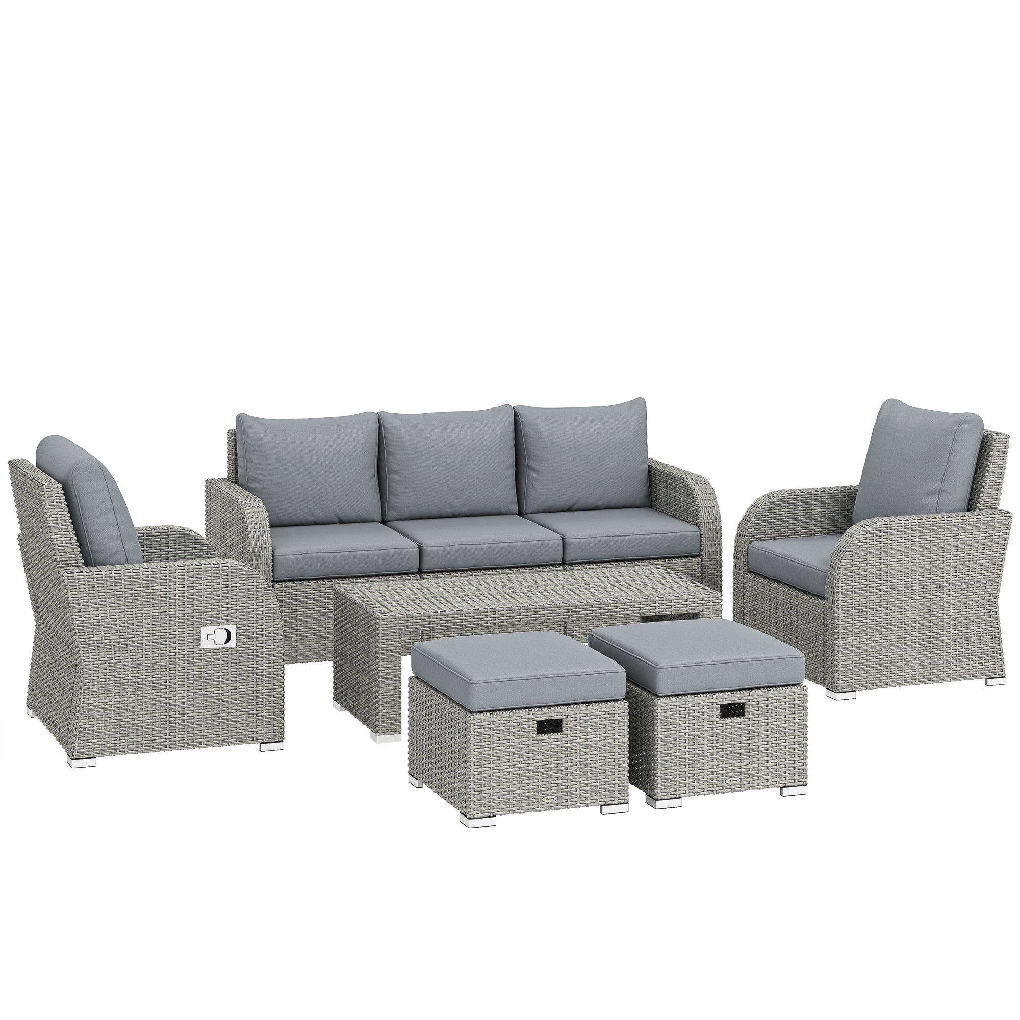 Outsunny Six-piece Rattan Garden Furniture Set with Reclining Armchairs - Dark Grey