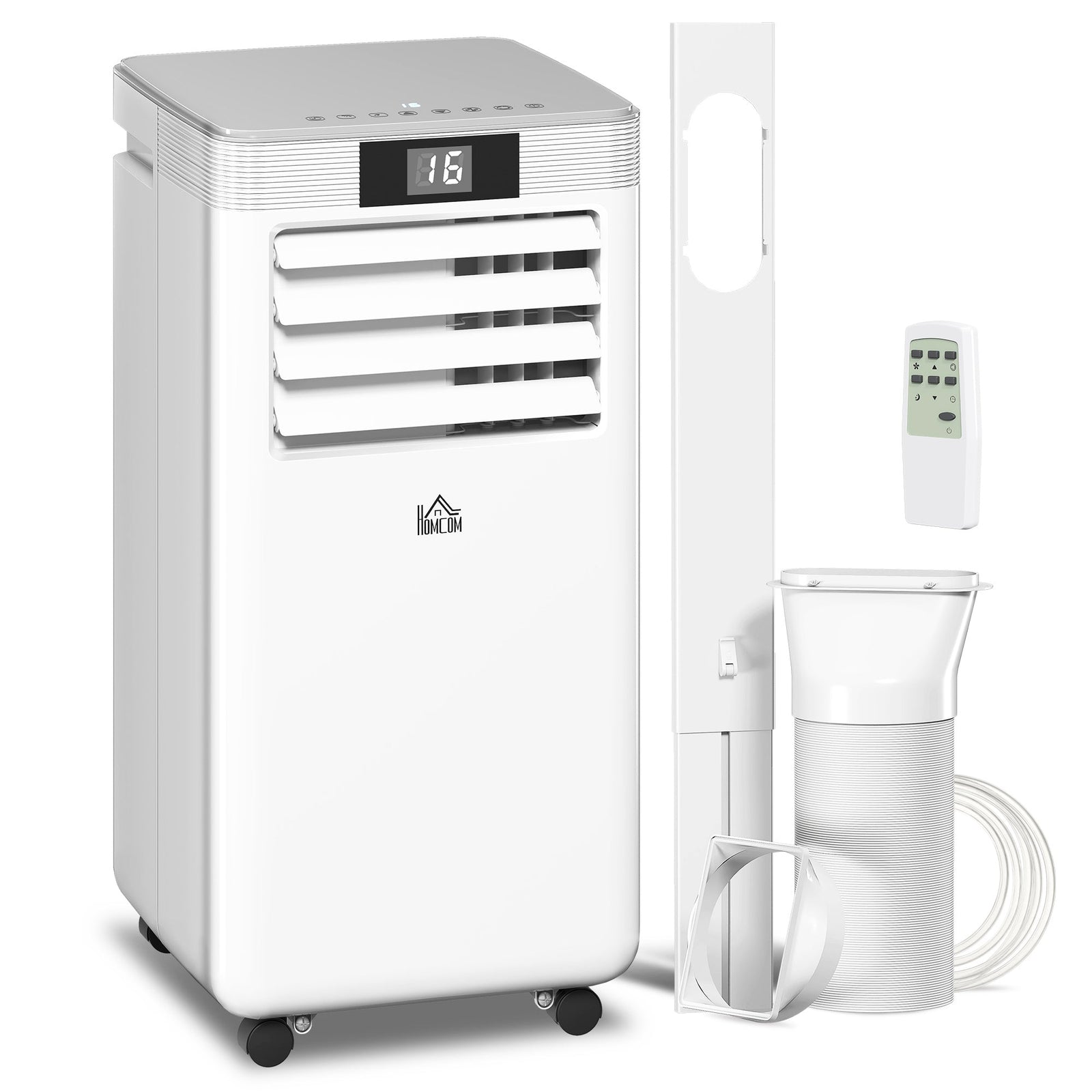 HOMCOM 10000 BTU Air Conditioning Unit, 4-in-1 Portable Air Conditioner, Dehumidifier, Cooling, Fan, Sleep Mode, with Remote Control, LED Display, 2 Speeds, 24H Timer, Window Venting Kit, 22m²