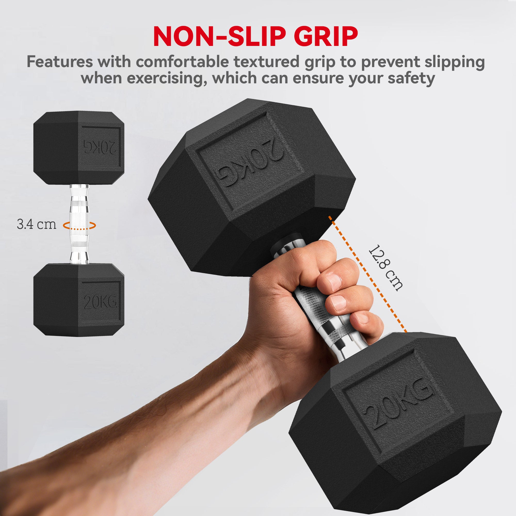 HOMCOM 20KG Single Rubber Hex Dumbbell Portable Hand Weights Dumbbell Home Gym