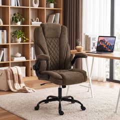 HOMCOM Office Chair, Ergonomic Desk Chair with Flip-up Armrest, Pocket Springs, Swivel Wheels, Adjustable Height, Brown