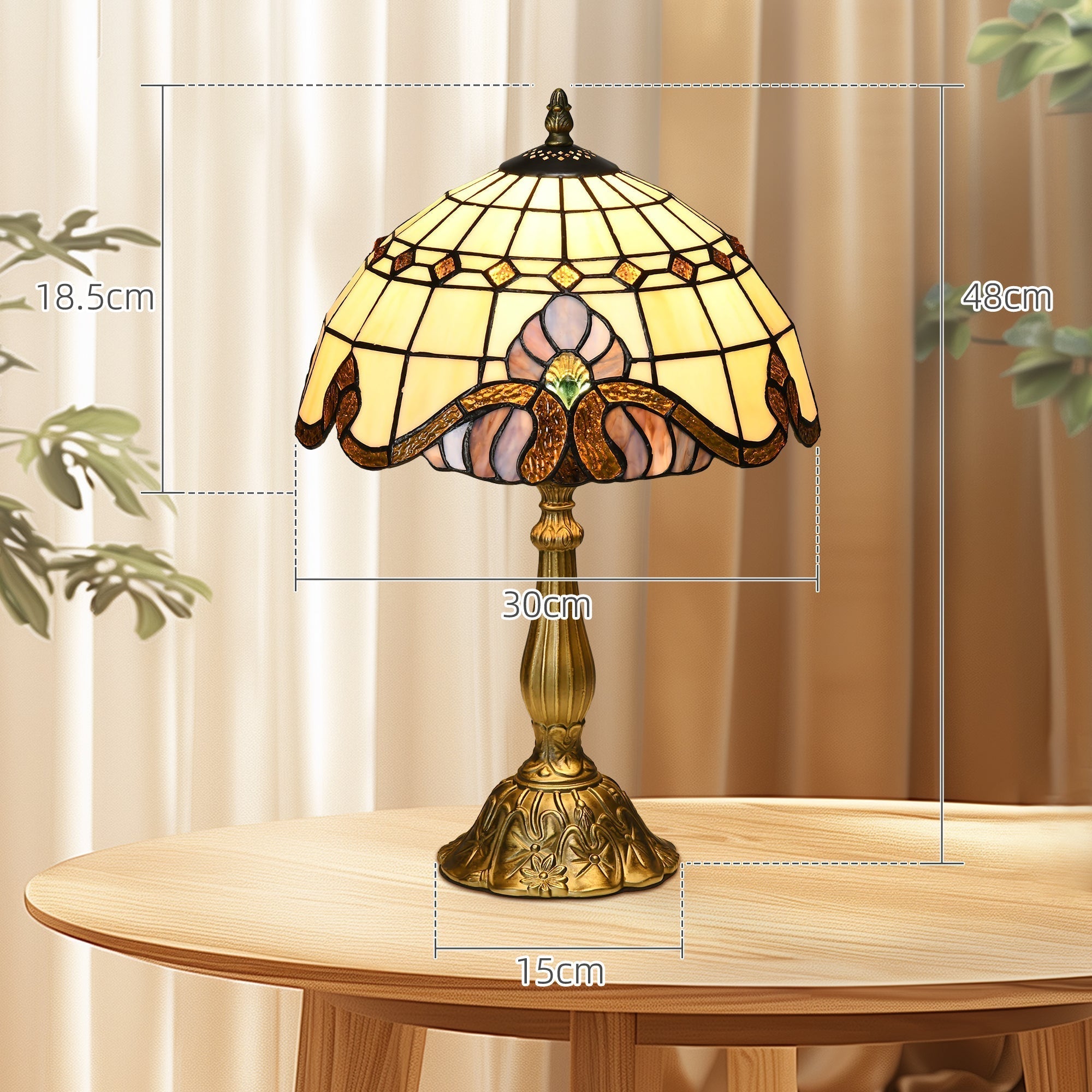 HOMCOM Stained Glass Table Lamp, Handmade Antique Bedside Lamp, Decorative Night Light for Bedroom, Living room, Home, Nightstand
