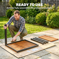 Outsunny Patio Dining Table Expandable Outdoor Dining Table Acacia Wood Top 80-120 cm Natural and Black