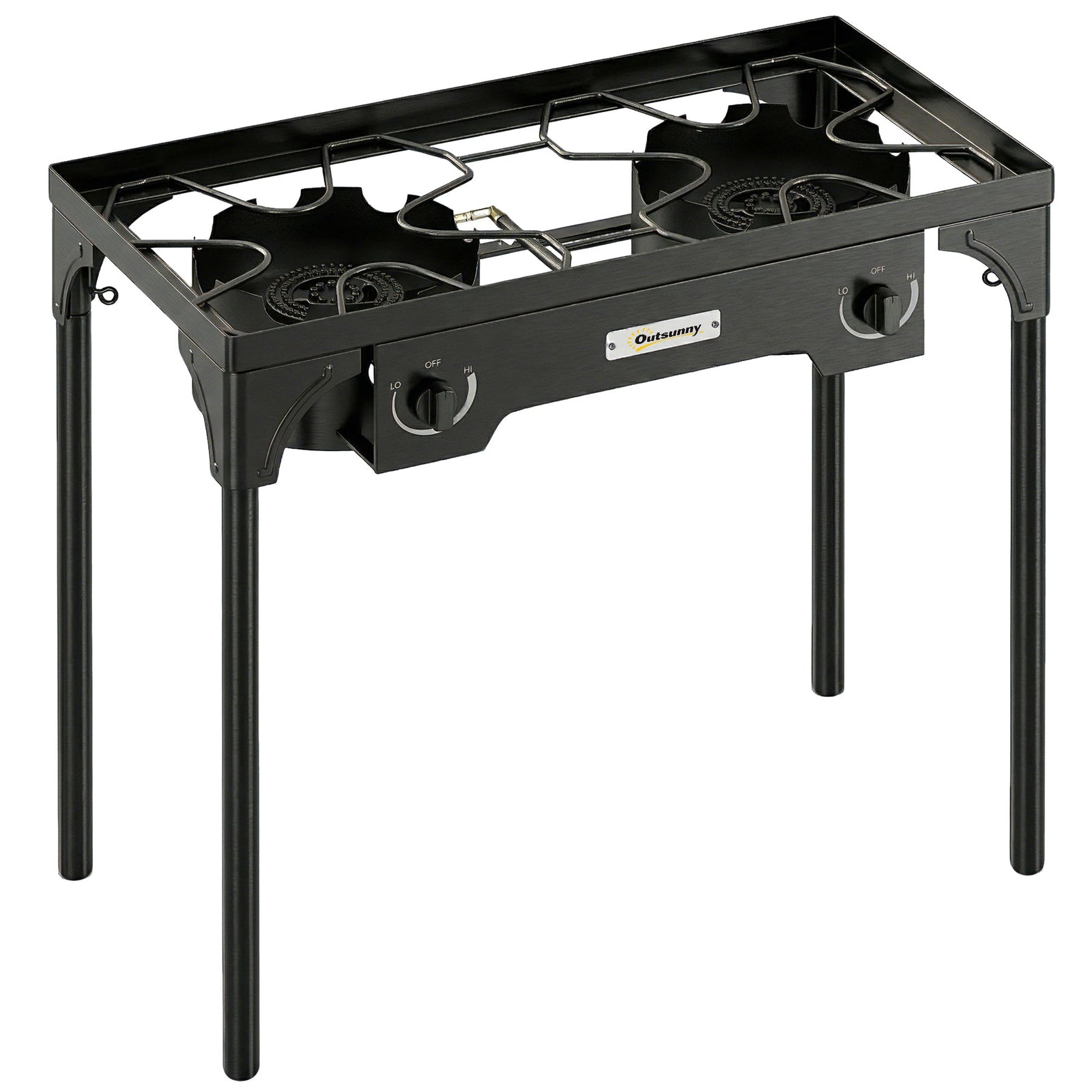 Outsunny Double Burner Camping Stove, 150,000 BTU High Pressure Camping Gas Stove with Detachable Legs, Black