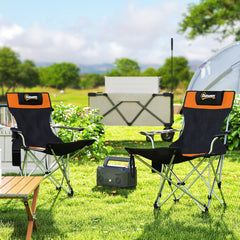 Outsunny Set of 2 Reclining Folding Camping Chair w/ Detachable Footrest, Storage Bag, Cup Holder & Headrest, Lightweight