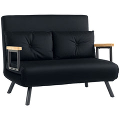 HOMCOM 4-in-1 Velvet-Feel Double Sofa Bed, with Pillows - Black