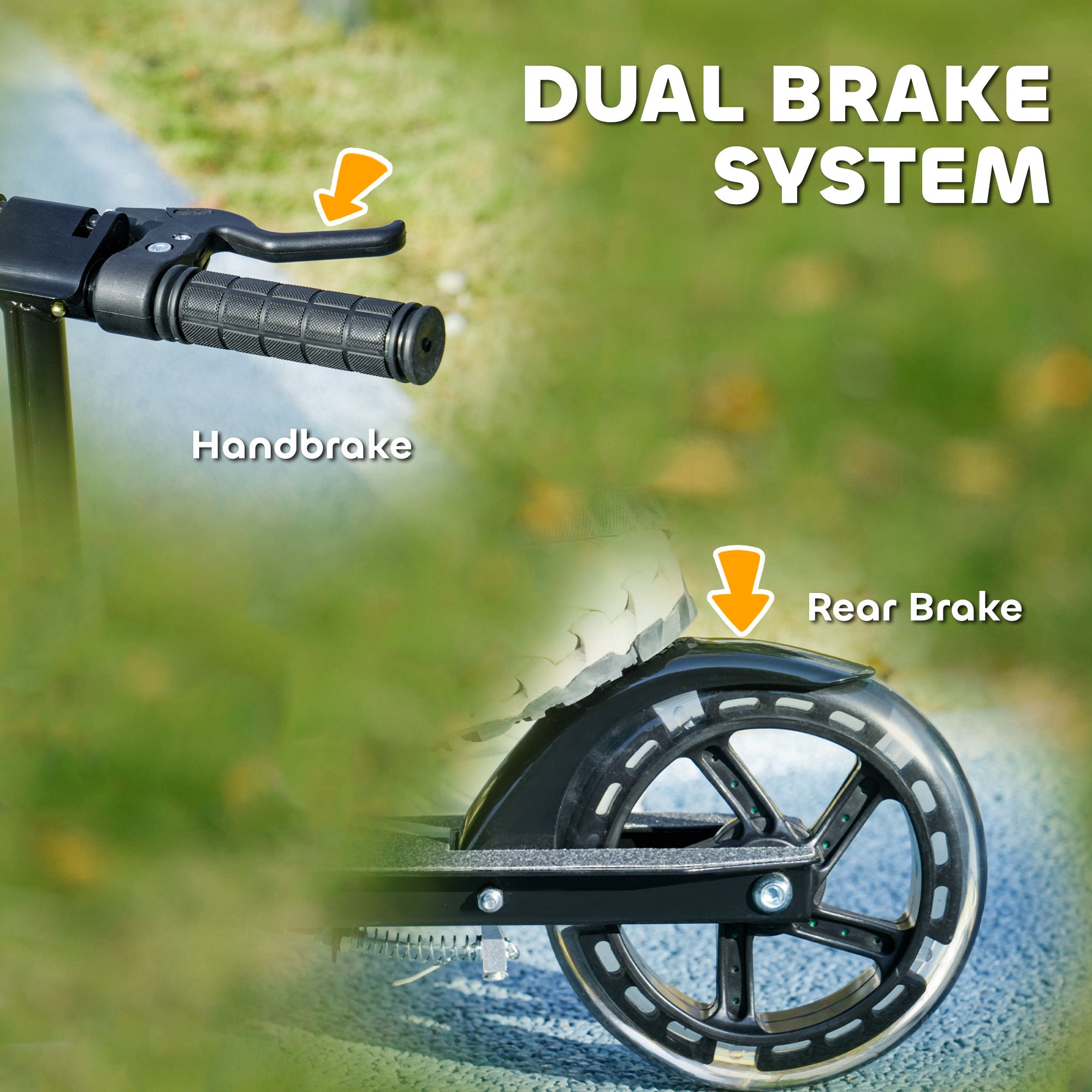 AIYAPLAY Scooter for Kids Aged 3-8 Years, with Adjustable Handle, Two Light Up Wheels, Handbrake, Rear Brake, Black