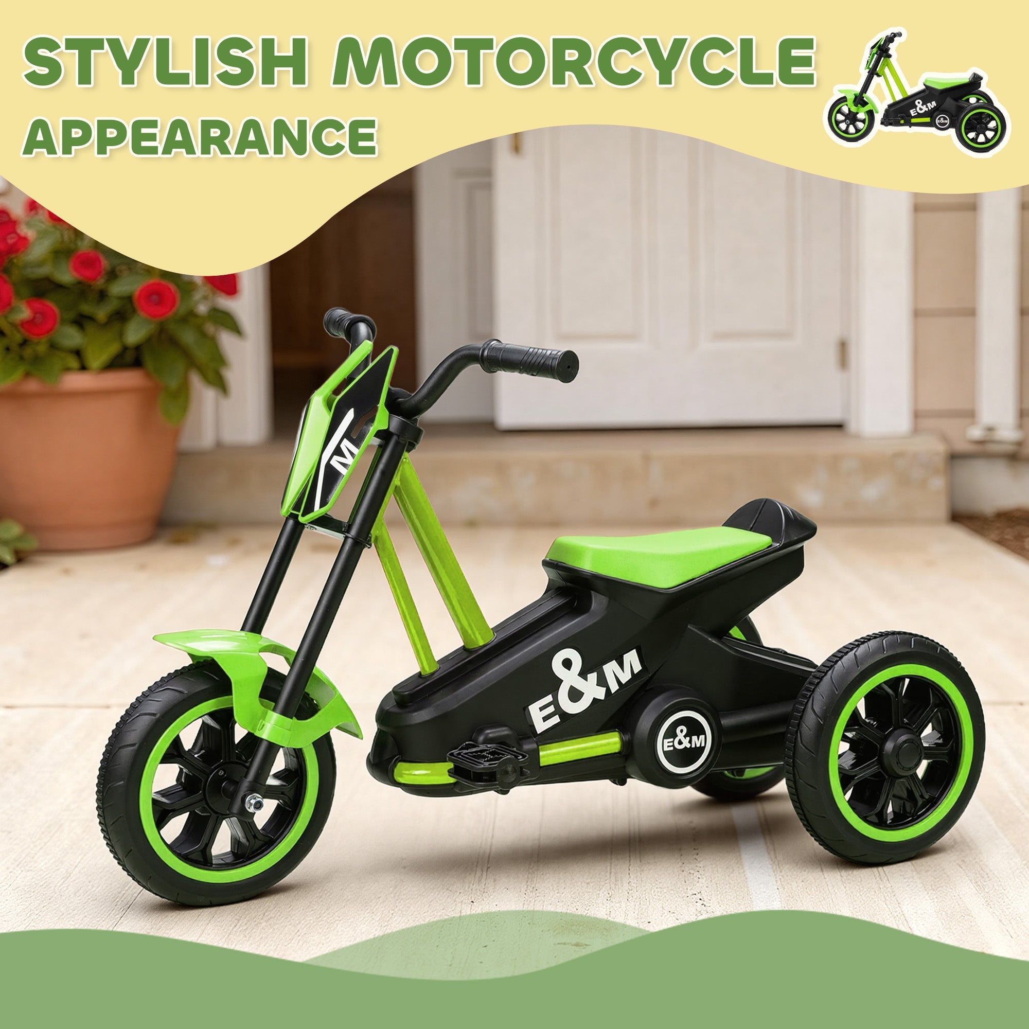 AIYAPLAY Kids Tricycle Baby Trike, Kids Trike with Pedal, 3 Wheel Toddler Balance Bike for Indoor Outdoor Use, Green
