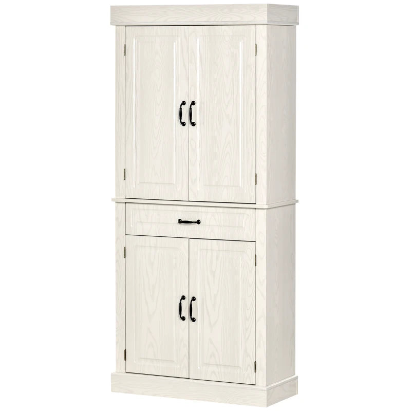 Kitchen Cupboard with 4 Doors, Wide Drawer and Shelves, 180cm, White Wood Grain