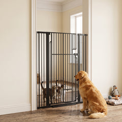 PawHut 135cm Extra Tall Dog Gate with Cat Door, Fits Openings 81-108 cm Pressure Mounted for Doorways, Hallways, No Drilling