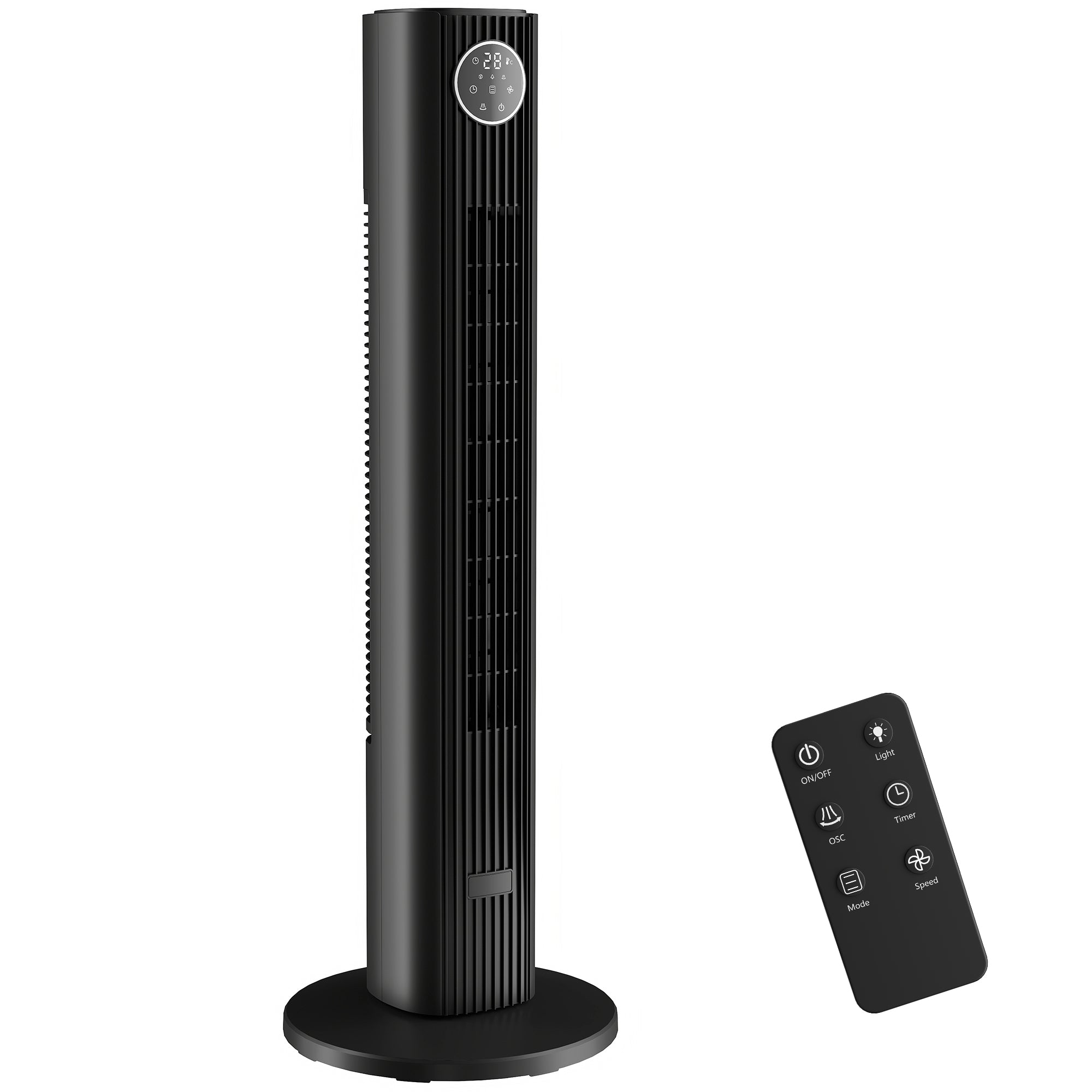 HOMCOM 28dB Tower Fan for Bedroom, 26 ft/s Velocity Standing Cooling Fan with 80Â° Oscillating, 12 Speeds, LED Display, 4 Modes, 12H Timer, Remote Control, 36 inch, Black