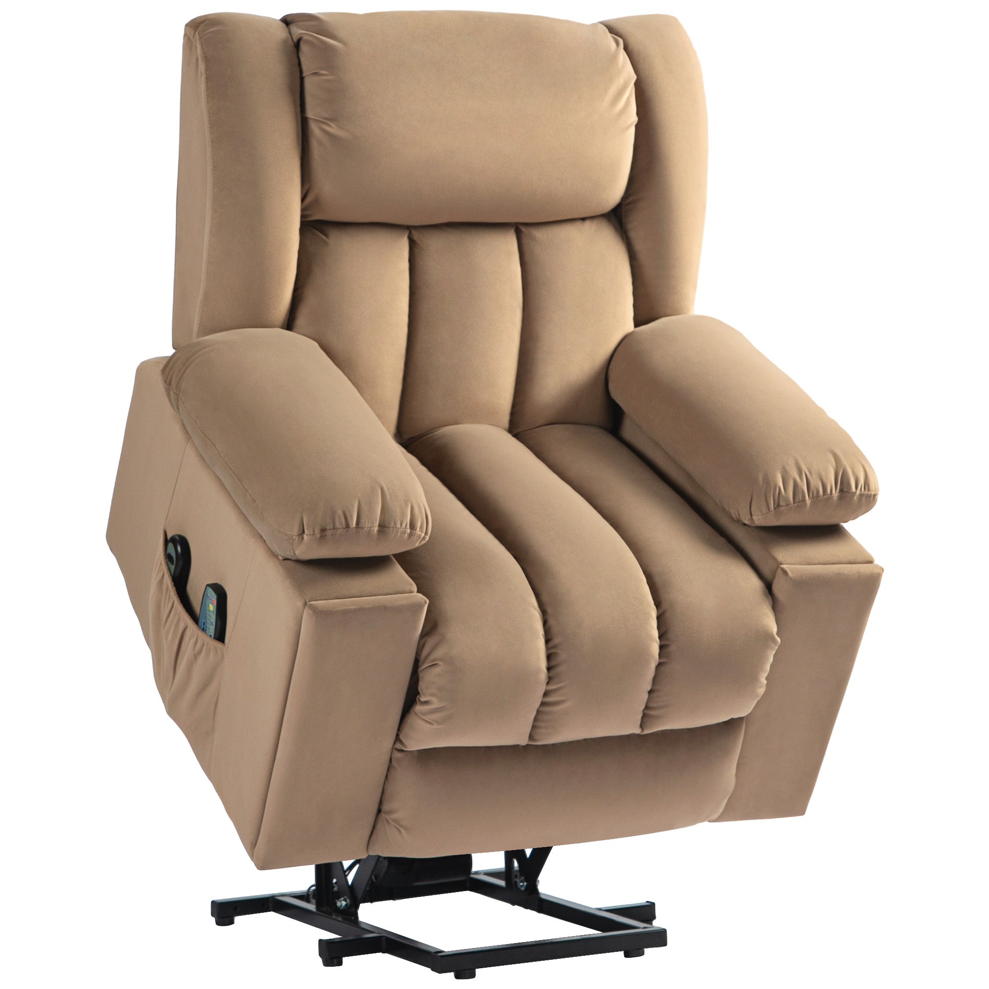 HOMCOM Velvet-Feel Electric Riser, Recliner and Massage Armchair - Light Brown