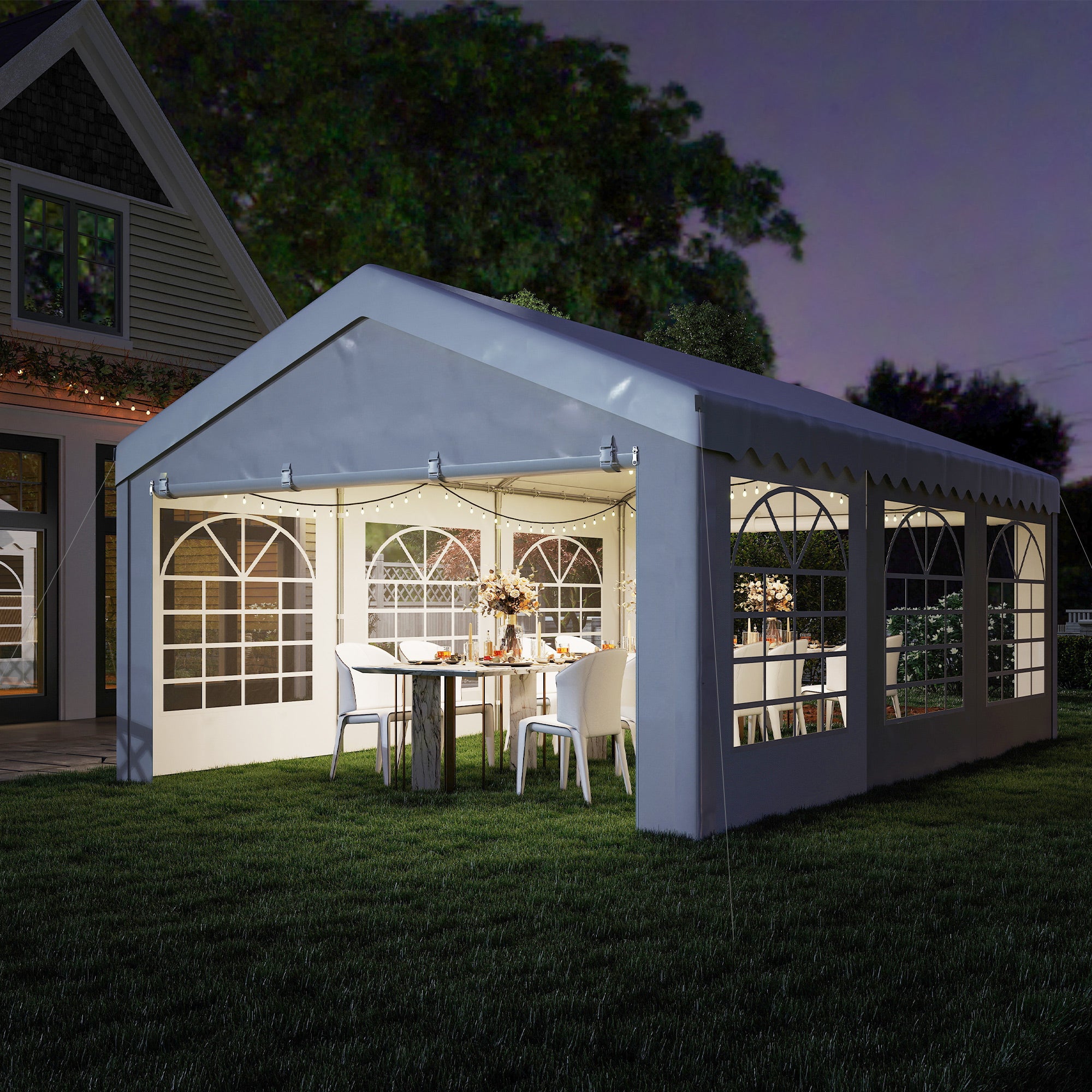Outsunny 6m x 4m Heavy Duty Garden Gazebo, Galvanised Marquee Party Tent with Removable Sides and Windows for Parties, Wedding and Events, White