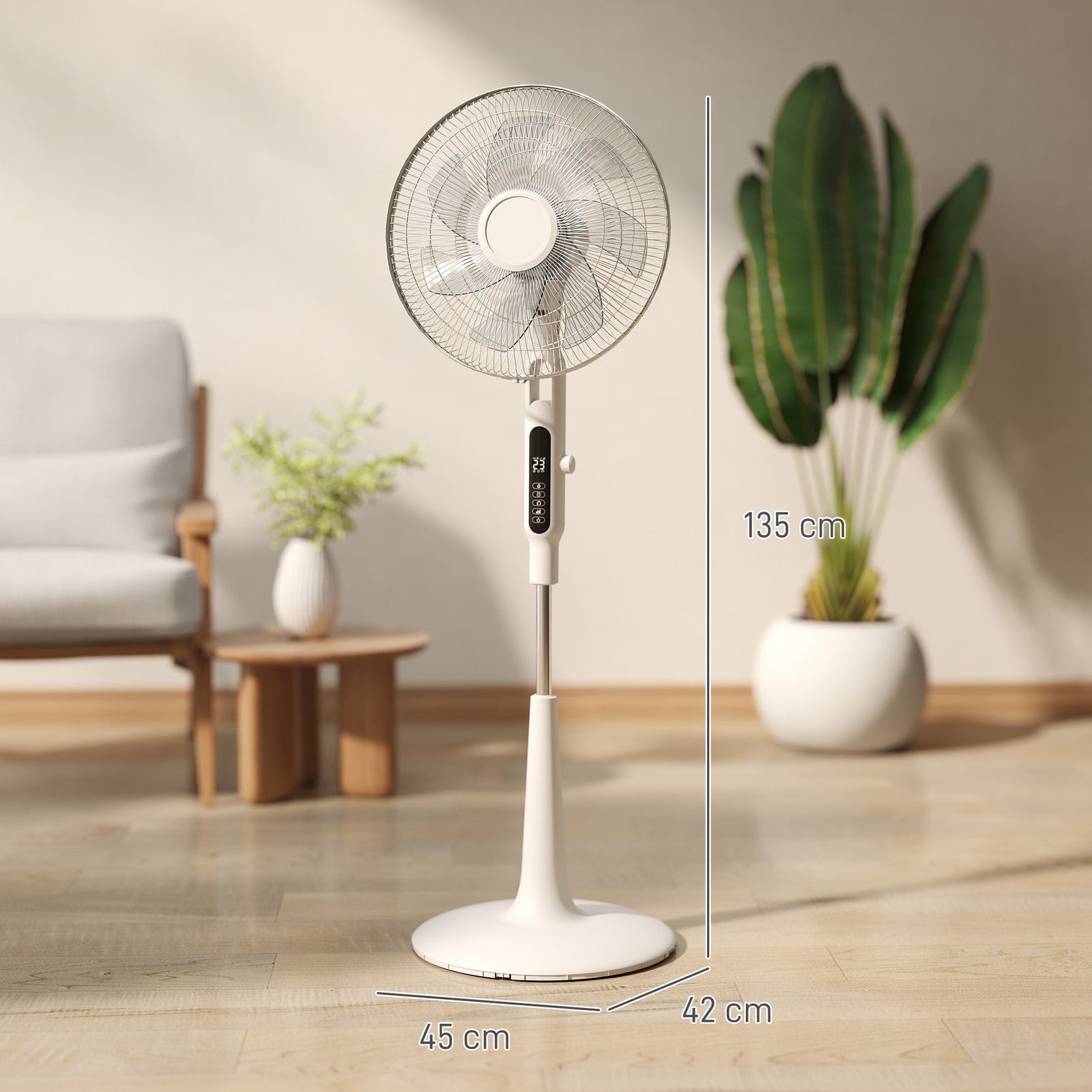 HOMCOM Three Mode Pedestal Fan, with Insect Repellant Box and LED Panel - White
