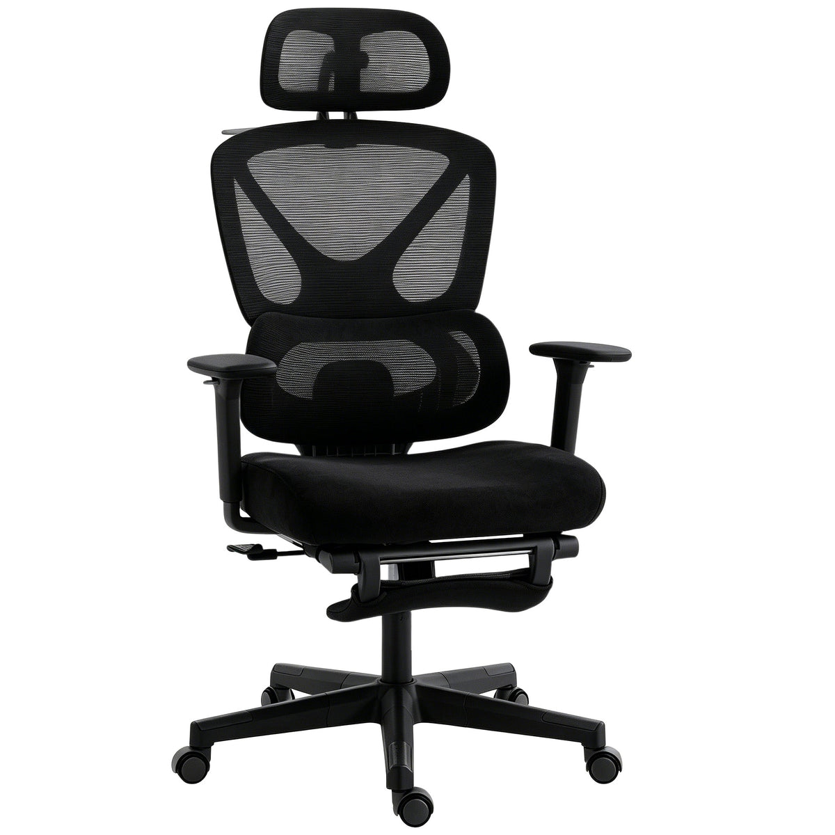 HOMCOM Mesh Desk Chair with 3D Armrests, Ergonomic Office Chair with Rotatable Headrest, Black