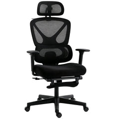 HOMCOM Mesh Desk Chair with 3D Armrests, Ergonomic Office Chair with Rotatable Headrest, Black