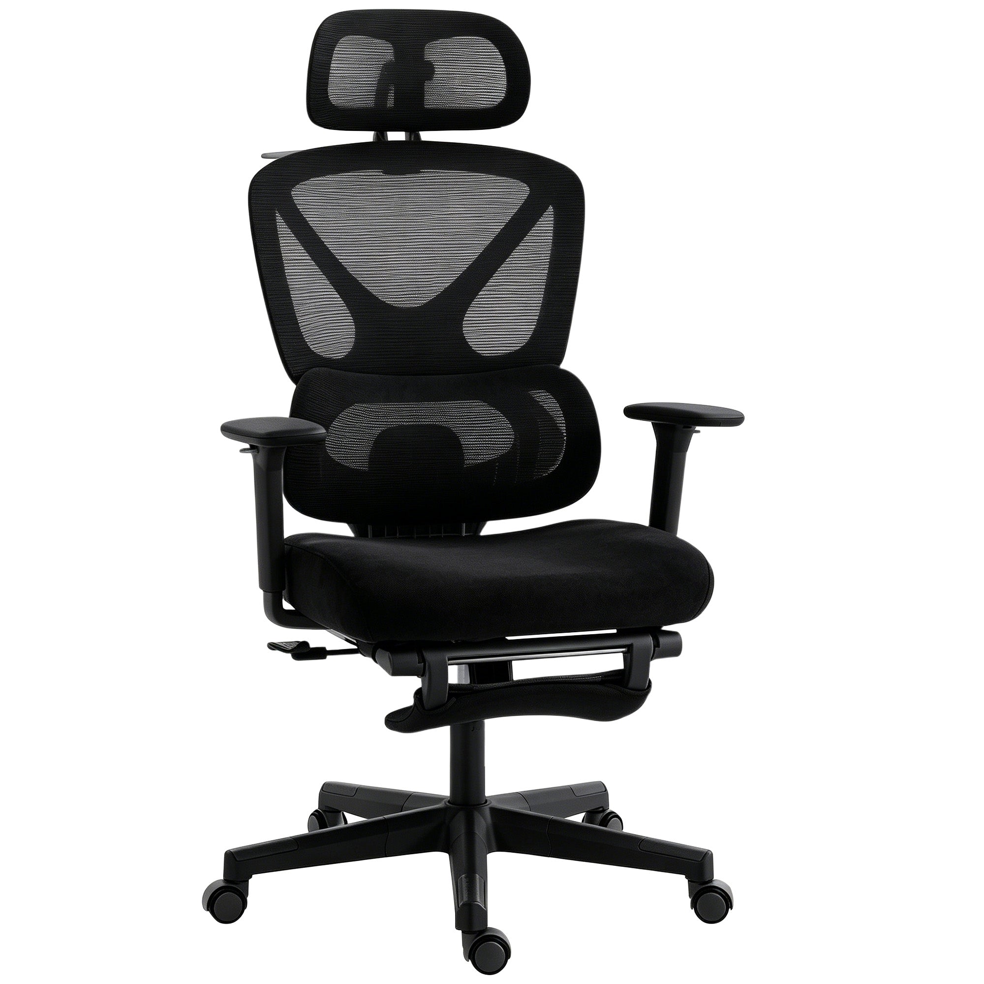 HOMCOM Mesh Desk Chair with 3D Armrests, Ergonomic Office Chair with Rotatable Headrest, Black