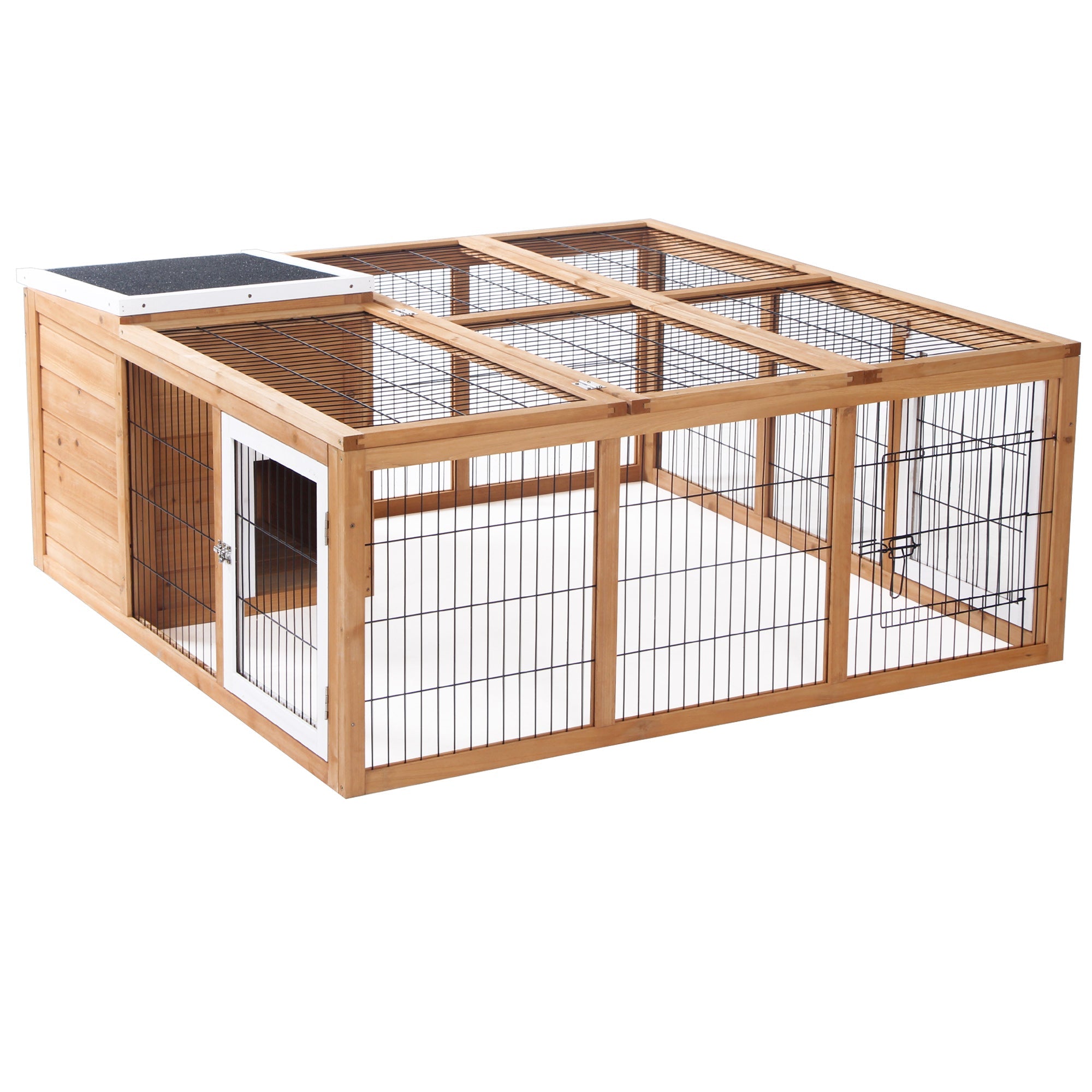 PawHut Rabbit Hutch Outdoor, Guinea Pig House, Bunny Run Cage with Openable Top for 1â€“2 Rabbits, 123 x 120 x 52cm, Yellow