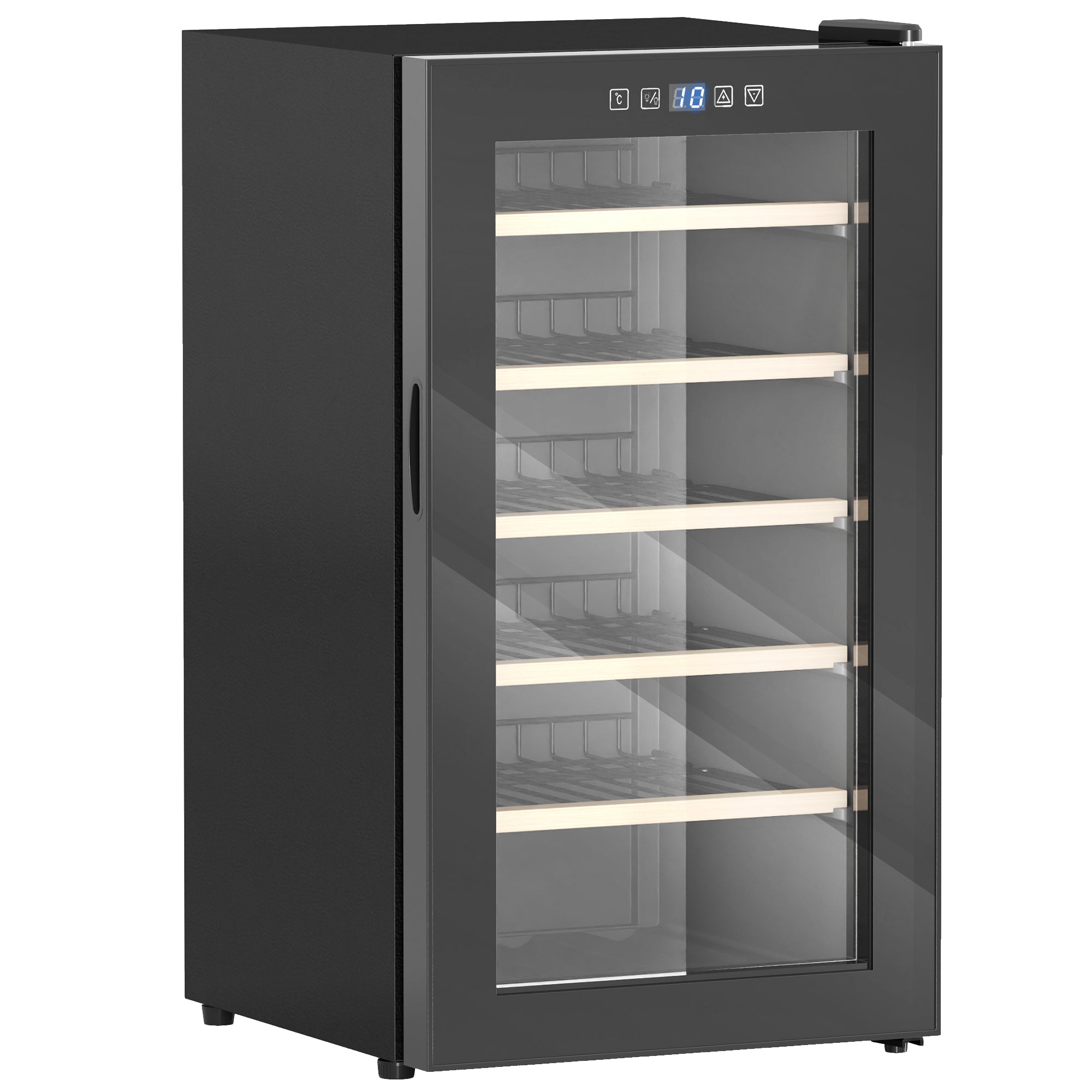 HOMCOM 41 Bottle Wine Fridge, 91 Litre Capacity, 45cm Freestanding Wine Cooler Fridge with Glass Door, LED Light, Digital Touch Screen, Temperature Control, Black