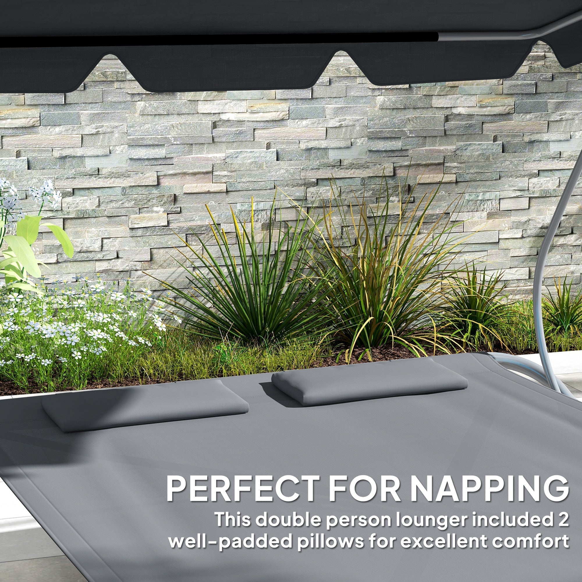 Outsunny Double Outdoor Bed, with Canopy - Light Grey
