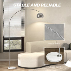 HOMCOM Arc Floor Lamp for Living Room, Modern Adjustable Standing Lamp with Faux Black Marble Base Silver Tone