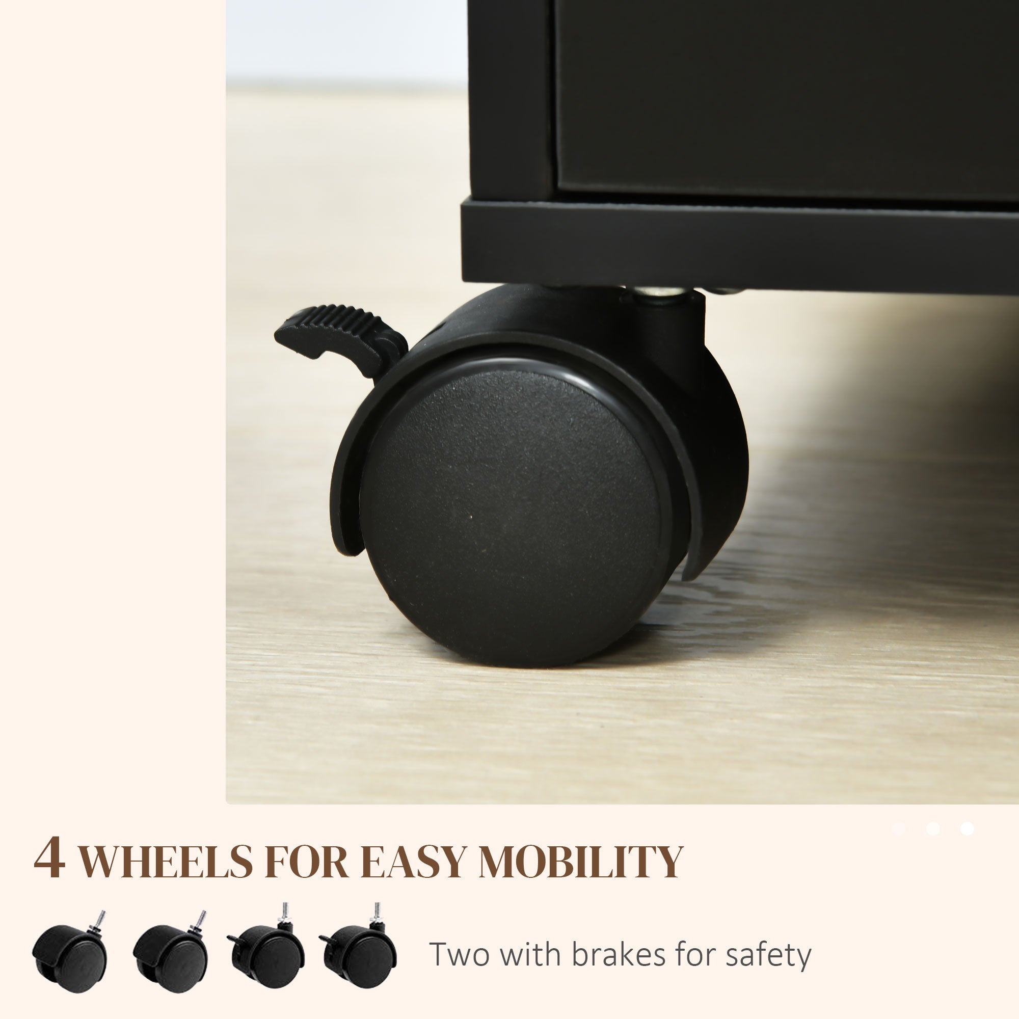 HOMCOM 5 Drawer Mobile Filing Cabinet, Vertical File Cabinet, Modern Rolling Office Storage Organizer Cupboard, Black