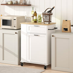 HOMCOM Kitchen Storage Trolley on Wheels, Rolling Kitchen Island with 2 Drawers, Tilt-Out Rubbish Cabinet and Storage, White