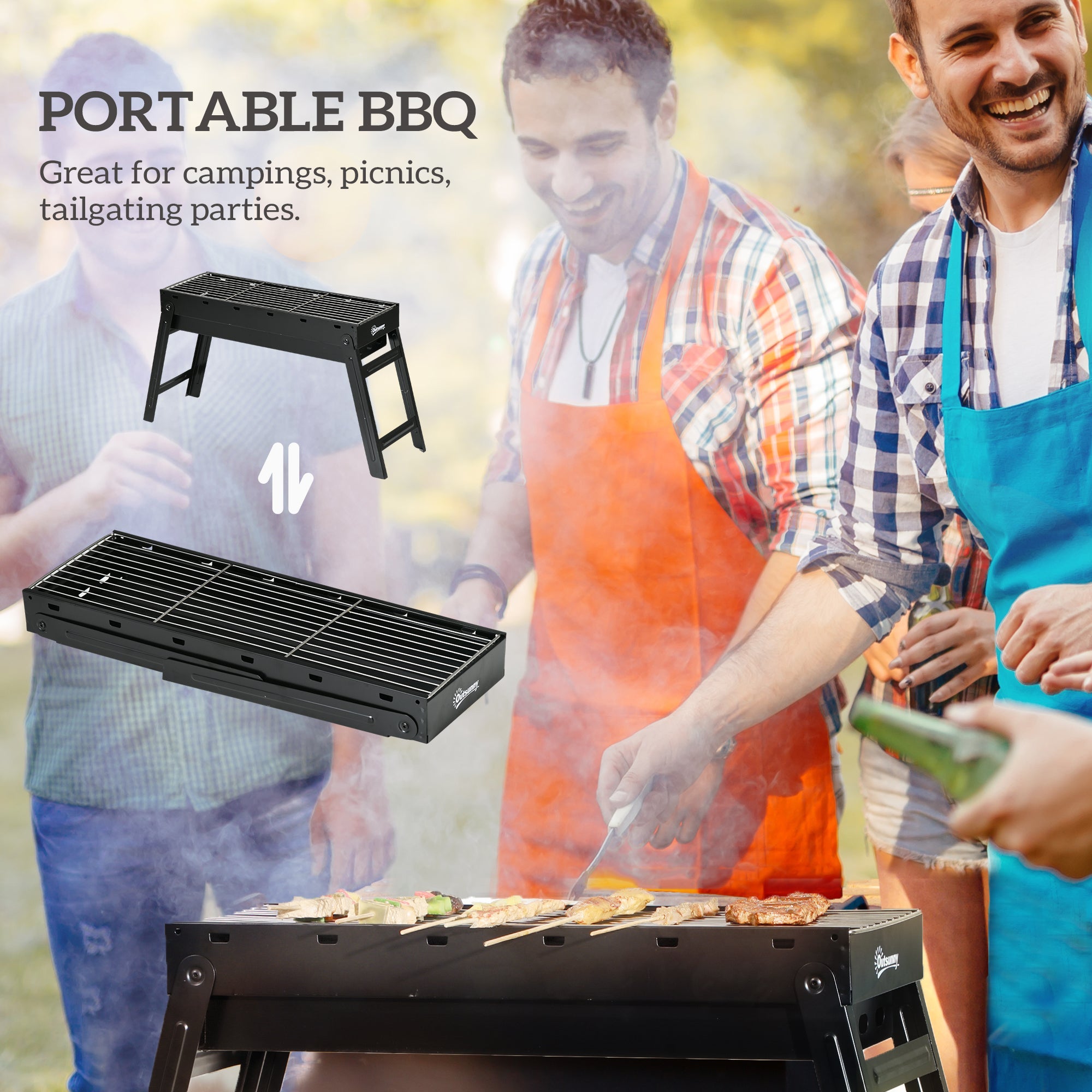 Outsunny Foldable Charcoal Grill - Black