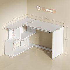 HOMCOM L-Shaped Corner Desk, Computer Desk with Keyboard Tray and Open Shelves, White Wood Effect
