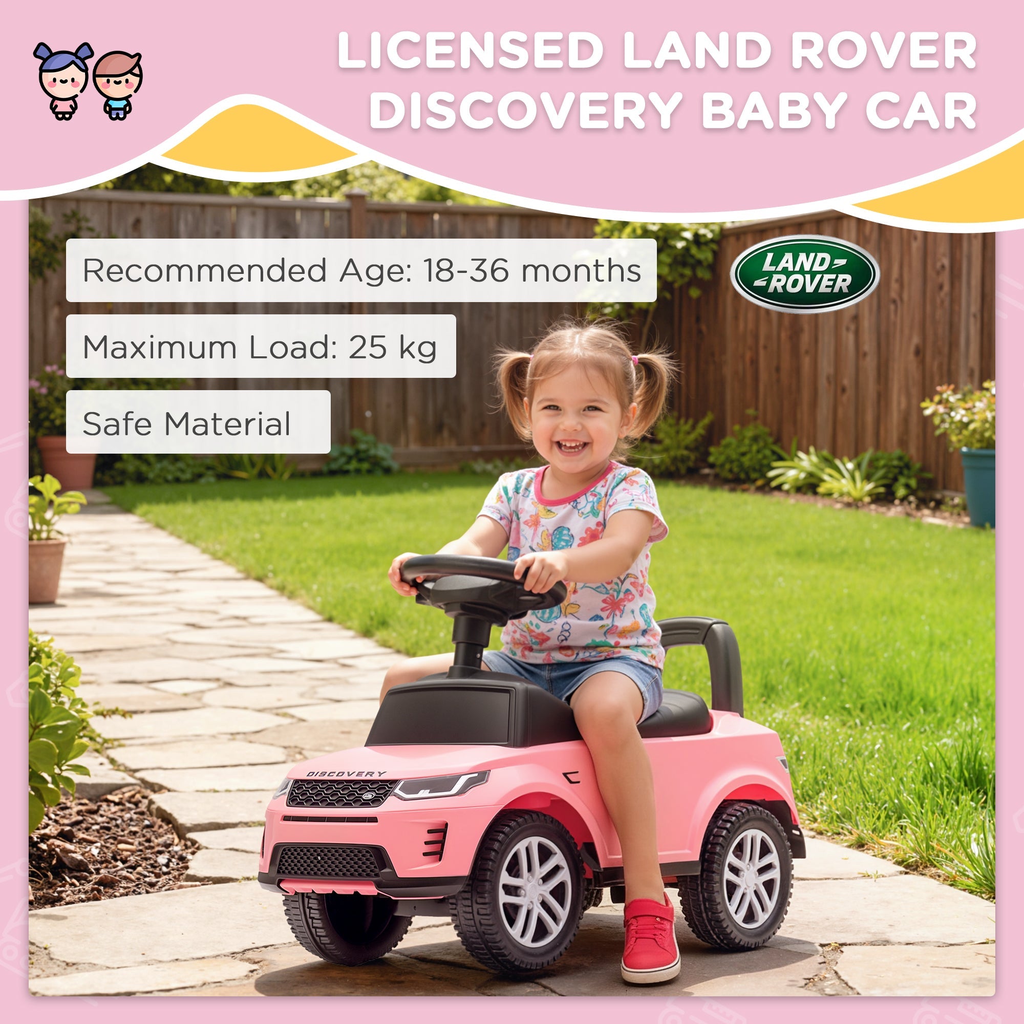 AIYAPLAY Land Rover Licensed Toddler Ride on Car with Horn, Engine Sounds, Under-Seat Storage, for 18-36 Months, Pink