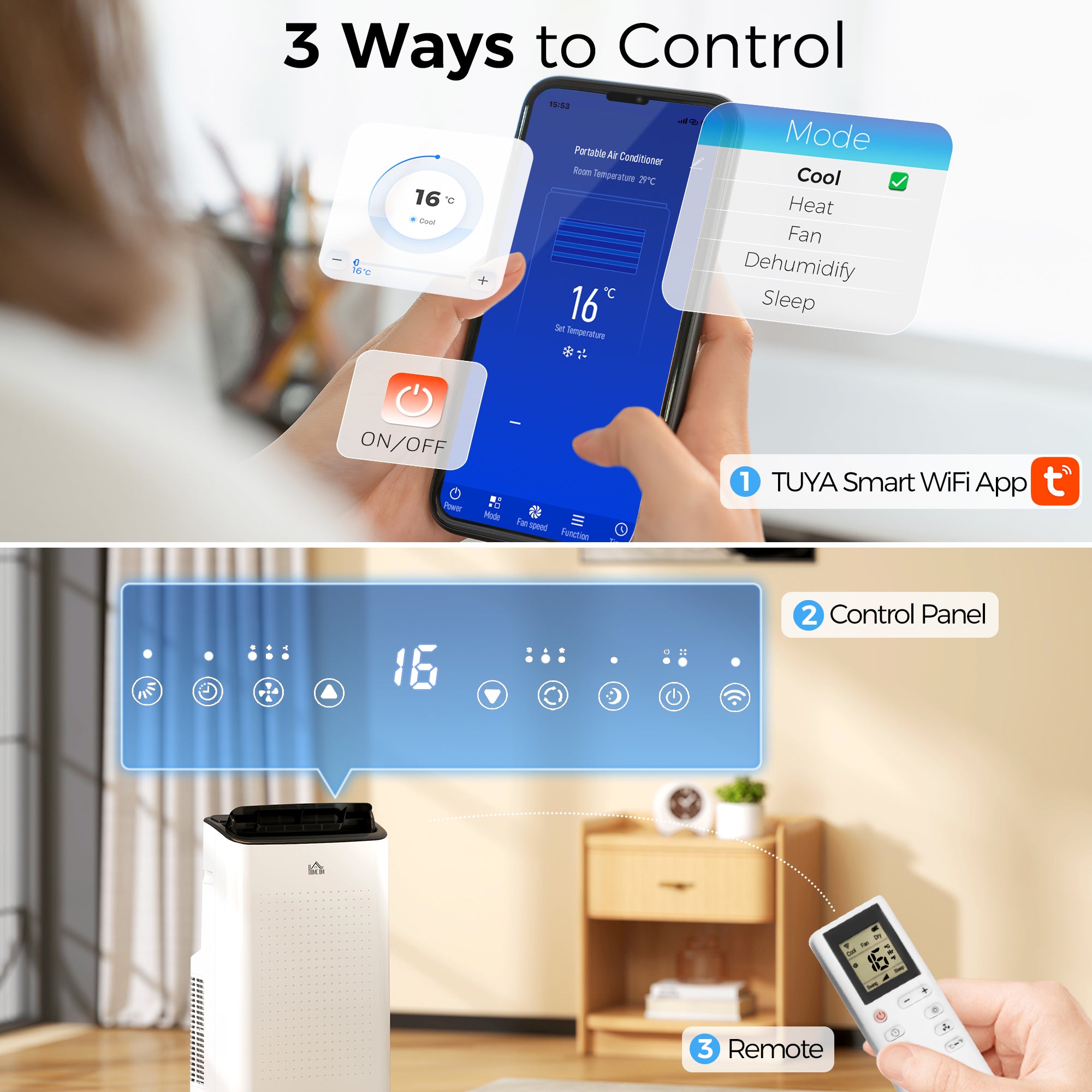 HOMCOM 12000 BTU App-Controlled Mobile Air Conditioner - White