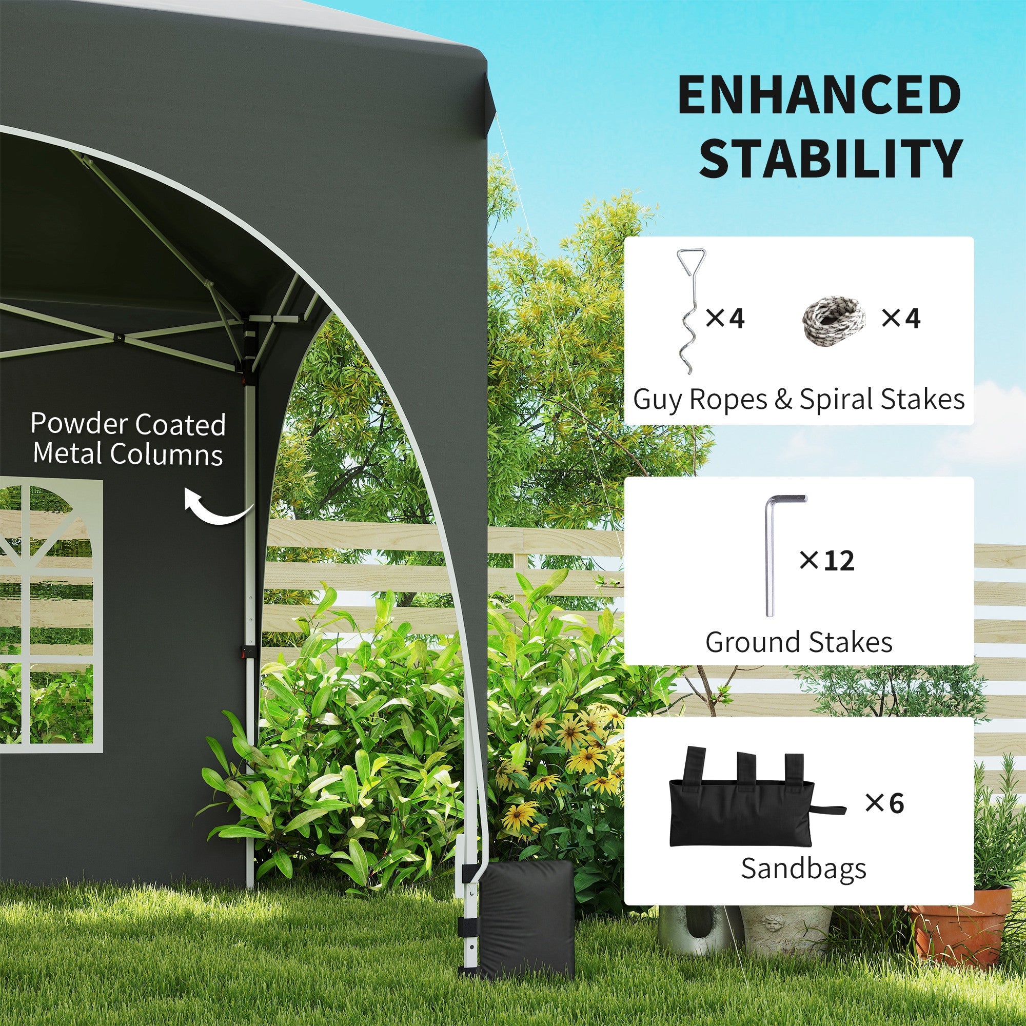 Outsunny 3 x 6m Pop Up Gazebo Shelter with Sides, 6 Sandbags, Peak Top Garden Party Tent Marquee with Carry Bag, Dark Grey