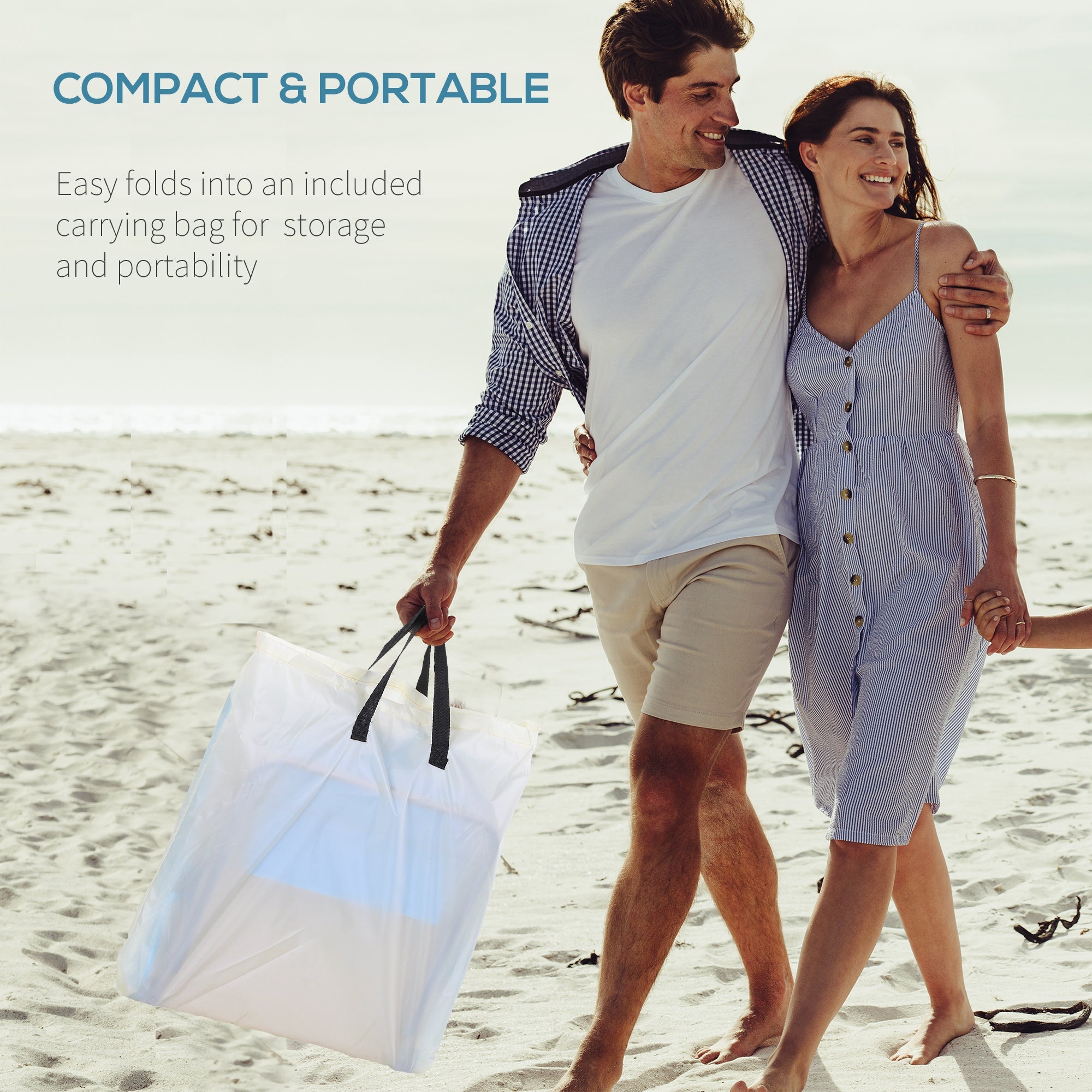 Outsunny Set of 2 Foldable Garden Beach Chair Mat, Lightweight Outdoor Sun Lounger Seats with Adjustable Back, Metal Frame, PE Fabric Head Pillow and Carry Bag, Cream White