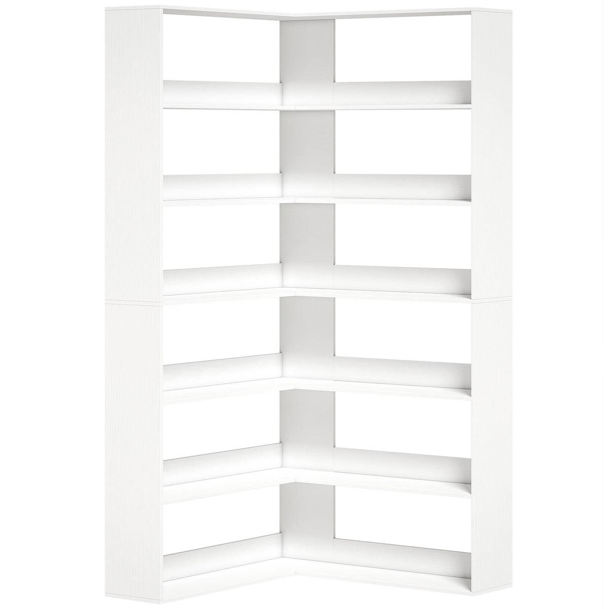 HOMCOM 7 Tiers Bookshelf, L-Shaped Corner Bookcase with Anti-Slip Rear Guard, White Wood Effect