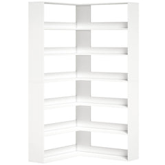 HOMCOM 7 Tiers Bookshelf, L-Shaped Corner Bookcase with Anti-Slip Rear Guard, White Wood Effect