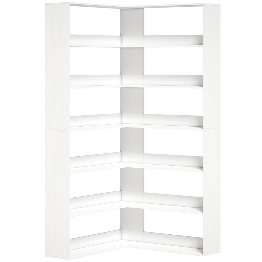 HOMCOM 7 Tiers Bookshelf, L-Shaped Corner Bookcase with Anti-Slip Rear Guard, White Wood Effect